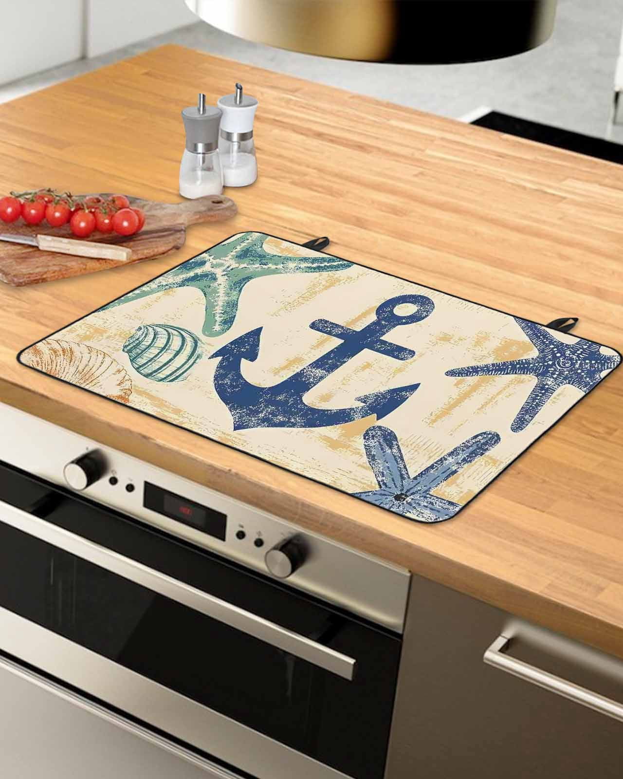 nqOlkjepod Large Induction Cooktop Protector Mat 36"x21", Nautical Anchor Stove Top Covers for Electric Stove, Summer Coastal Occean Starfish Stove Burner Cover Mats, Glass Top Stove Cover