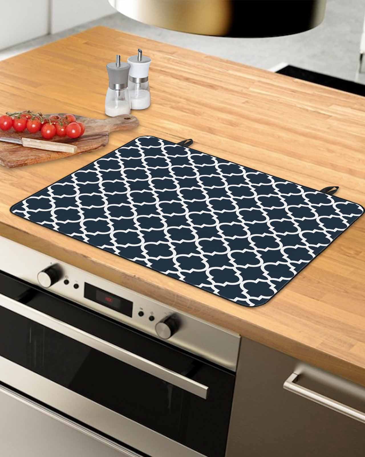 nqOlkjepod Large Induction Cooktop Protector Mat 36"x21", Navy Blue Morocco Stove Top Covers for Electric Stove, Modern Farmhouse Minimalist Plaid Stove Burner Cover Mats, Glass Top Stove Cover