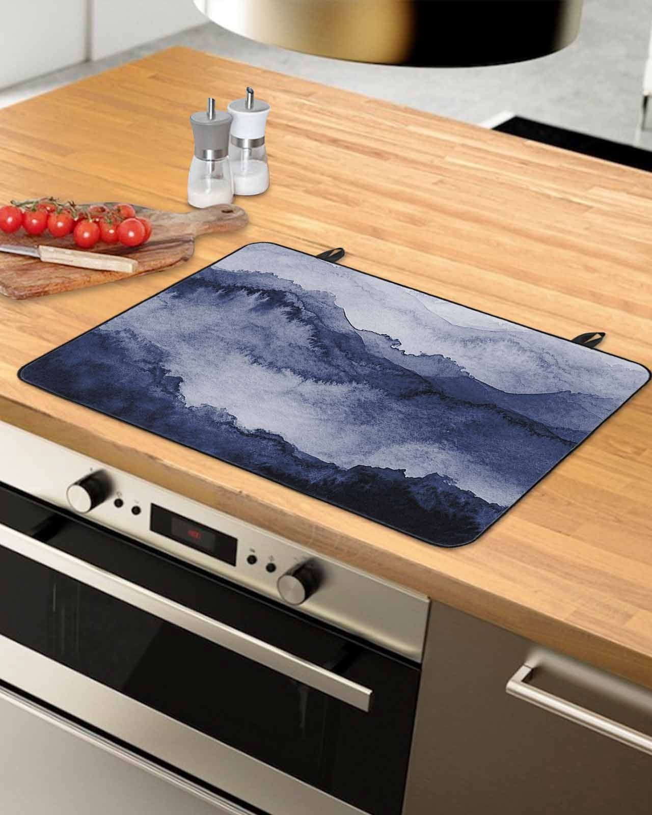 nqOlkjepod Large Induction Cooktop Protector Mat 36"x21", Navy Blue Ombre Mountain Stove Top Covers for Electric Stove, Nature Abstract Art Marble Stove Burner Cover Mats, Glass Top Stove Cover