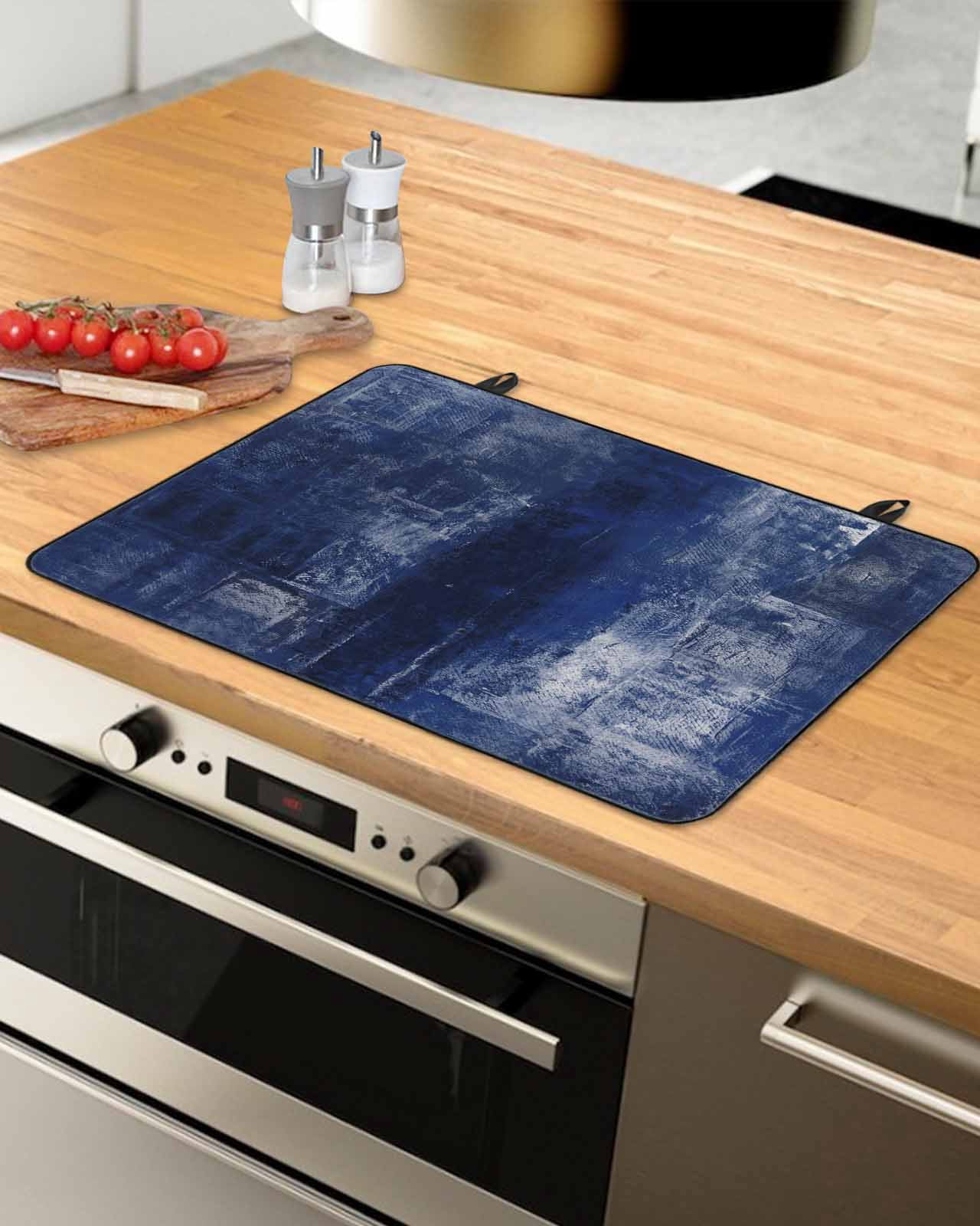 nqOlkjepod Large Induction Cooktop Protector Mat 36"x21", Navy Blue Stove Top Covers for Electric Stove, Retro Oil Painting Modern Abstract Art Aesthetics Stove Burner Cover Mats Stove Cover