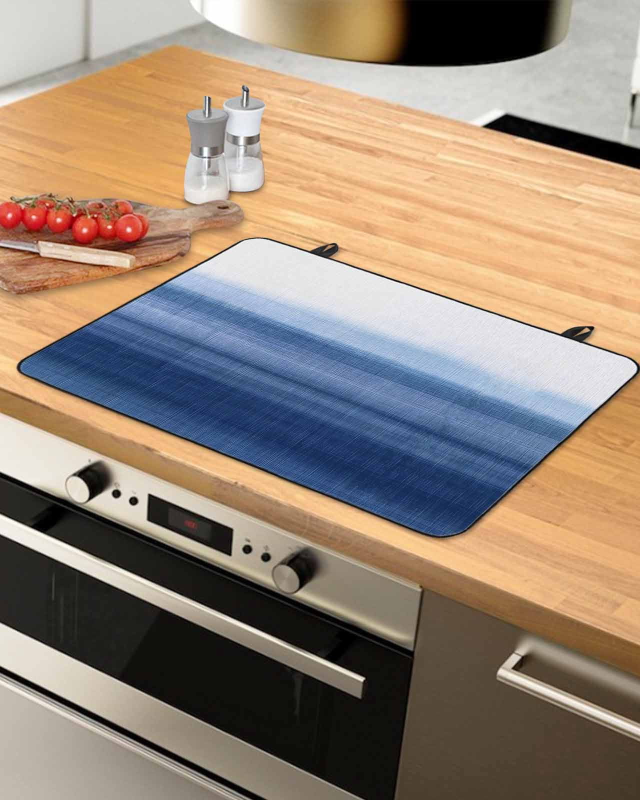 nqOlkjepod Large Induction Cooktop Protector Mat 36"x21", Navy Blue White Ombre Stove Top Covers for Electric Stove, Contemporary Minimalism Stripes Stove Burner Cover Mats, Glass Top Stove Cover