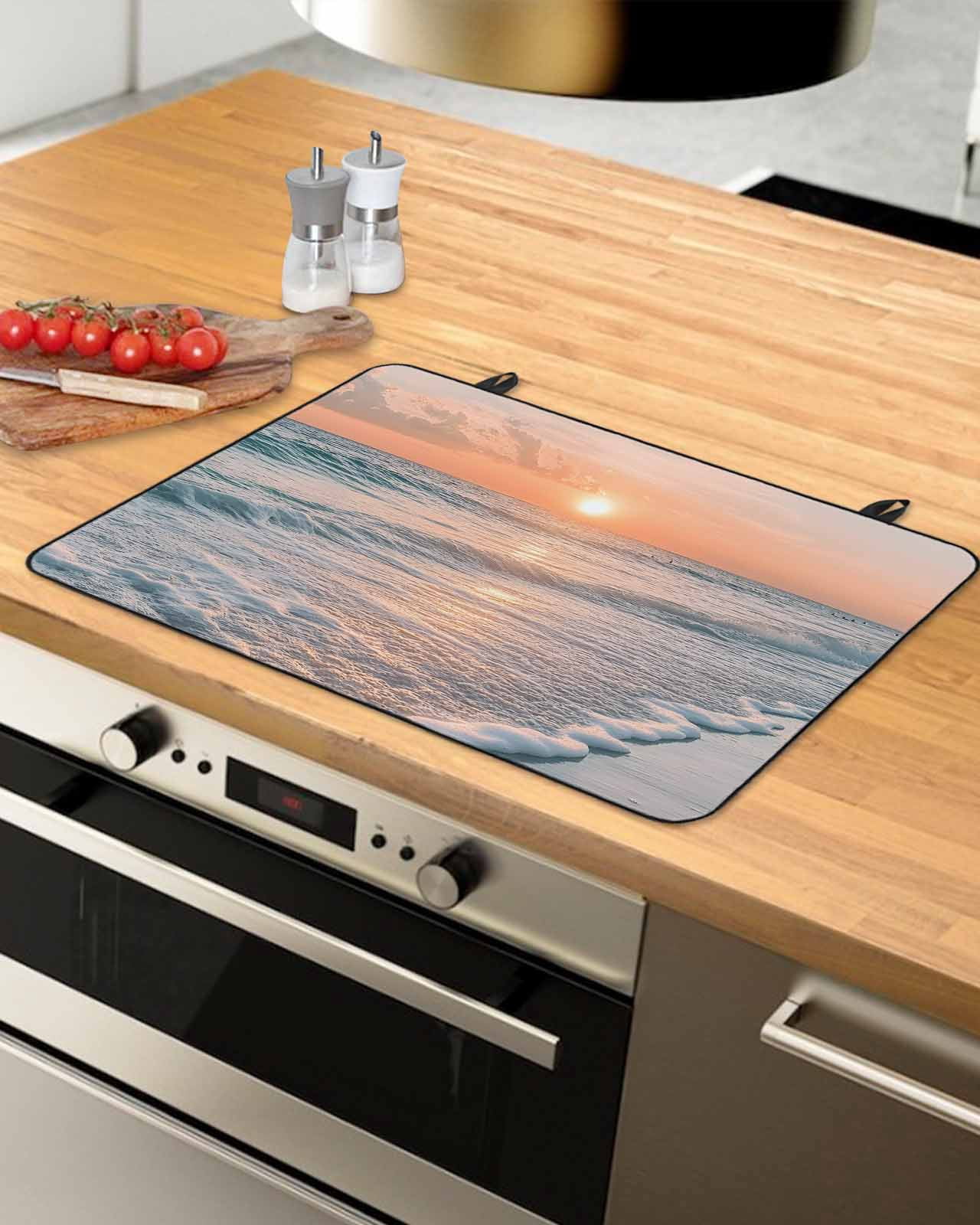nqOlkjepod Large Induction Cooktop Protector Mat 36"x21", Ocean Sunset Stove Top Covers for Electric Stove, Summer Beach Shore Sky Sun Scenery Stove Burner Cover Mats, Glass Top Stove Cover