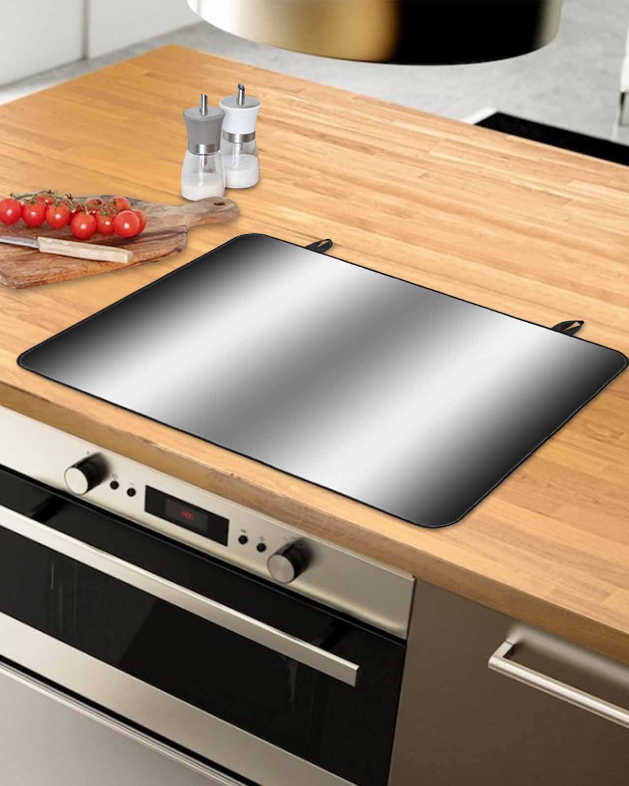 nqOlkjepod Large Induction Cooktop Protector Mat 36"x21", Ombre Black White Stove Top Covers for Electric Stove, Simple Abstract Striped Farmhouse Stove Burner Cover Mats, Glass Top Stove Cover