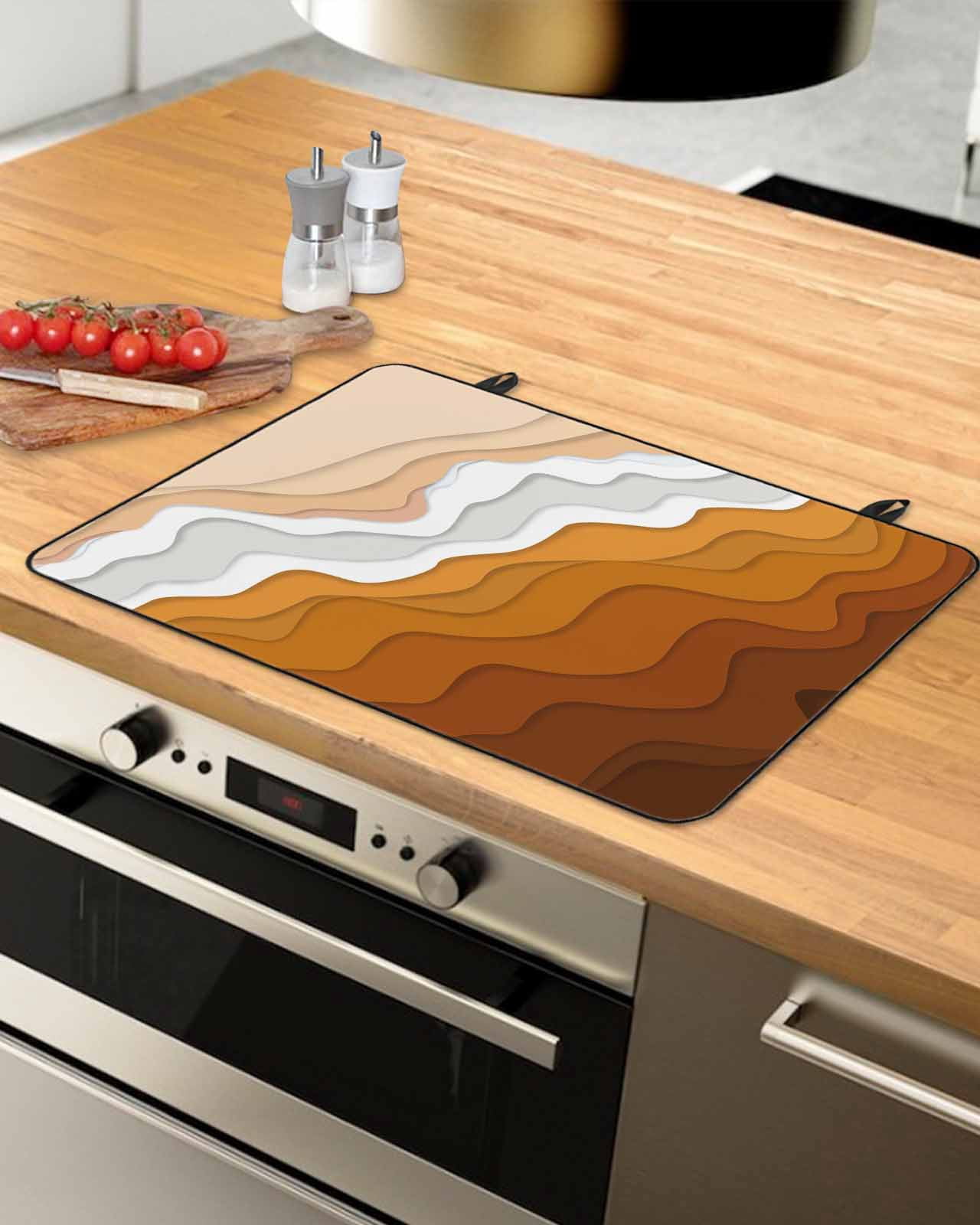nqOlkjepod Large Induction Cooktop Protector Mat 36"x21", Orange Coastal Beach Stove Top Covers for Electric Stove, Rustic Abstract Sea Waves Striped Stove Burner Cover Mats, Glass Top Stove Cover