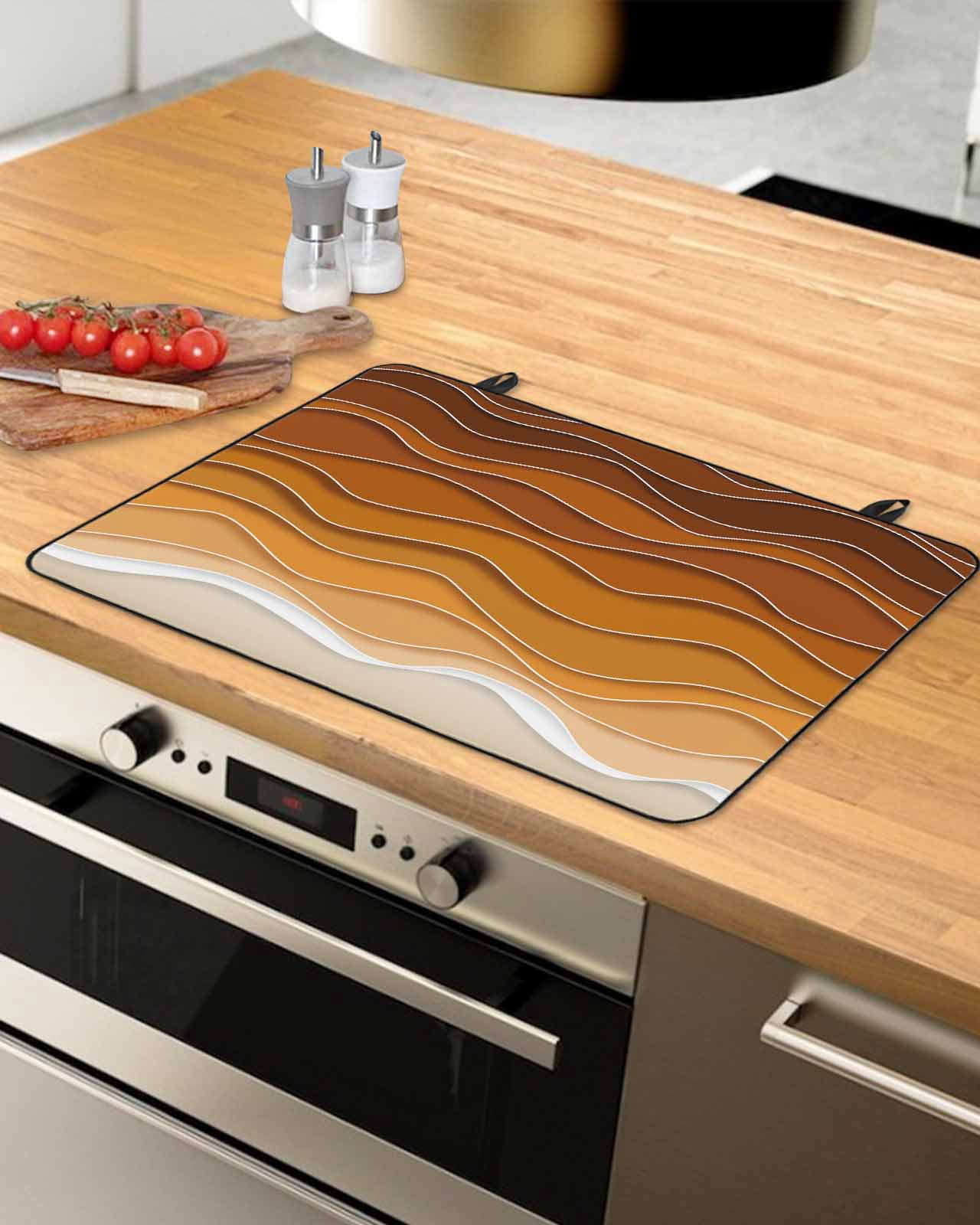 nqOlkjepod Large Induction Cooktop Protector Mat 36"x21", Orange Ocean Waves Stove Top Covers for Electric Stove, Coastal Country Abstract Ombre Stripes Stove Burner Cover Mats Stove Cover