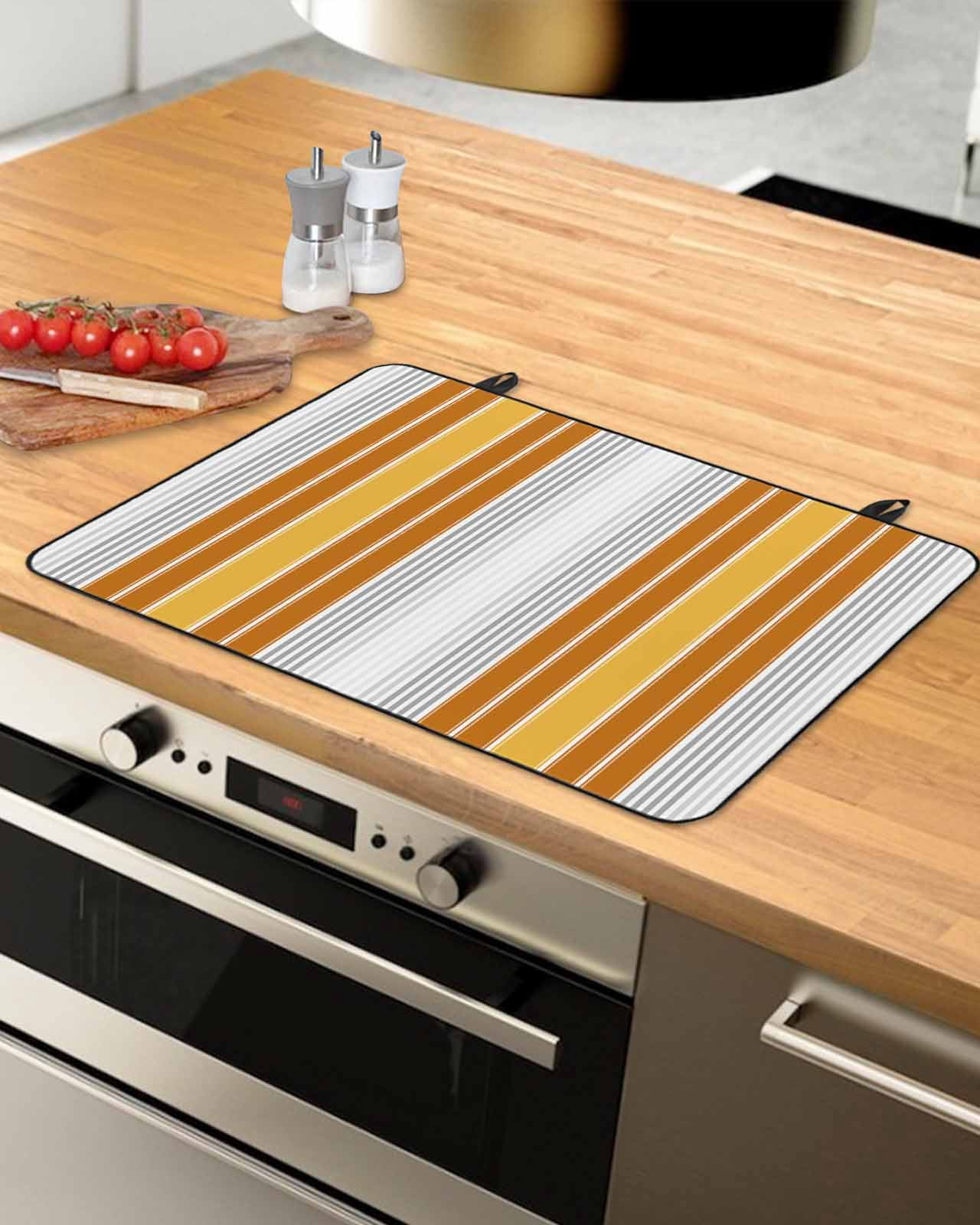 nqOlkjepod Large Induction Cooktop Protector Mat 36"x21", Orange Stripes Stove Top Covers for Electric Stove, Modern Farmhouse Simple Vertical Lines Stove Burner Cover Mats, Glass Top Stove Cover