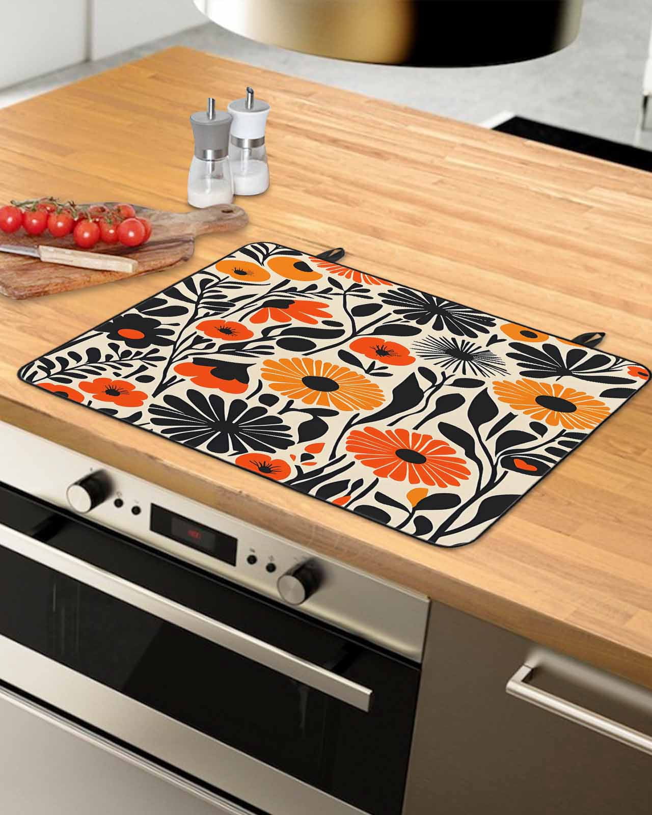 nqOlkjepod Large Induction Cooktop Protector Mat 36"x21", Orange Yellow Black Stove Top Covers for Electric Stove, Summer Botanical Tropical Leaf Stove Burner Cover Mats, Glass Top Stove Cover
