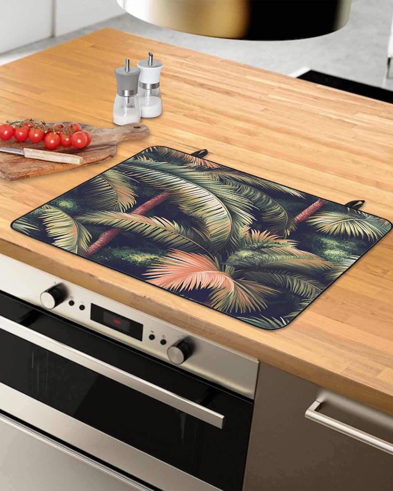 nqOlkjepod Large Induction Cooktop Protector Mat 36"x21", Palm Forest Stove Top Covers for Electric Stove, Country Summer Tropical Plants Forest Stove Burner Cover Mats, Glass Top Stove Cover