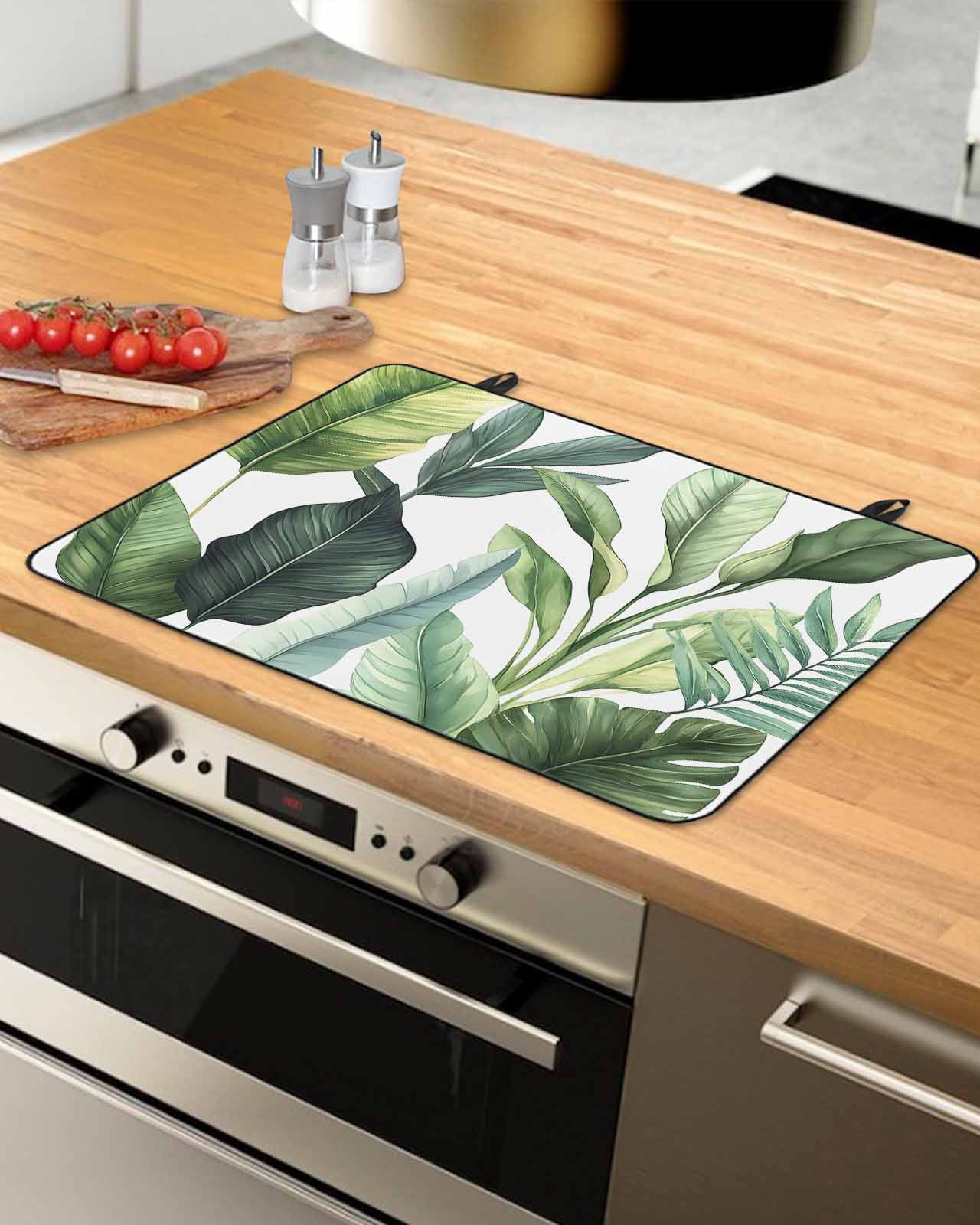 nqOlkjepod Large Induction Cooktop Protector Mat 36"x21", Palm Leaves Stove Top Covers for Electric Stove, Simple Summer Botanical Tropical Plants Stove Burner Cover Mats, Glass Top Stove Cover