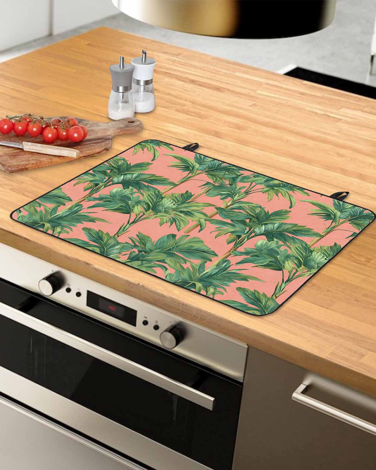 nqOlkjepod Large Induction Cooktop Protector Mat 36"x21", Palm Tree Tropical Stove Top Covers for Electric Stove, Pink Summer Botanical Leaves Stove Burner Cover Mats, Glass Top Stove Cover