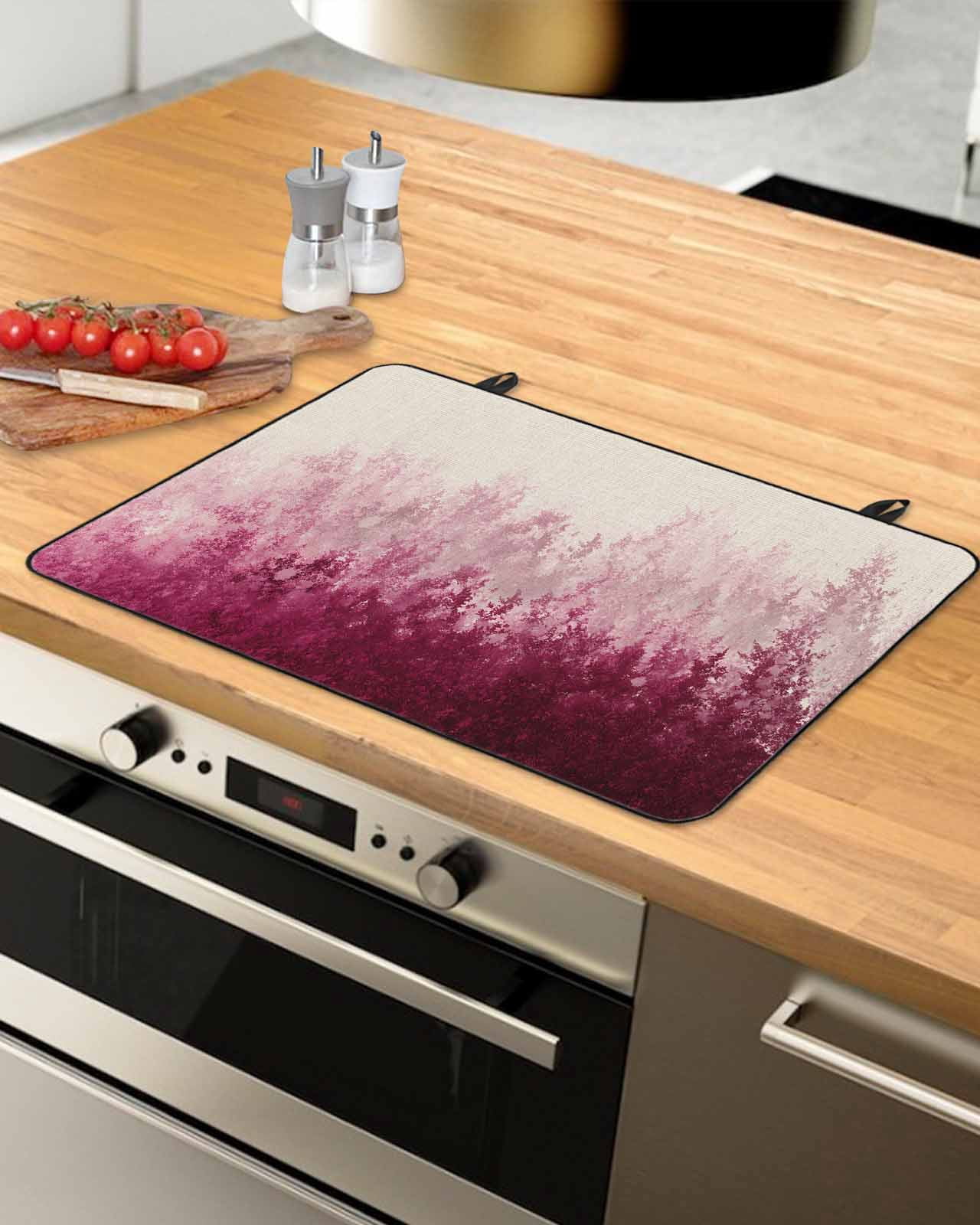 nqOlkjepod Large Induction Cooktop Protector Mat 36"x21", Pink Botanical Stove Top Covers for Electric Stove, Spring Summer Farmhouse Retro Beige Stove Burner Cover Mats, Glass Top Stove Cover