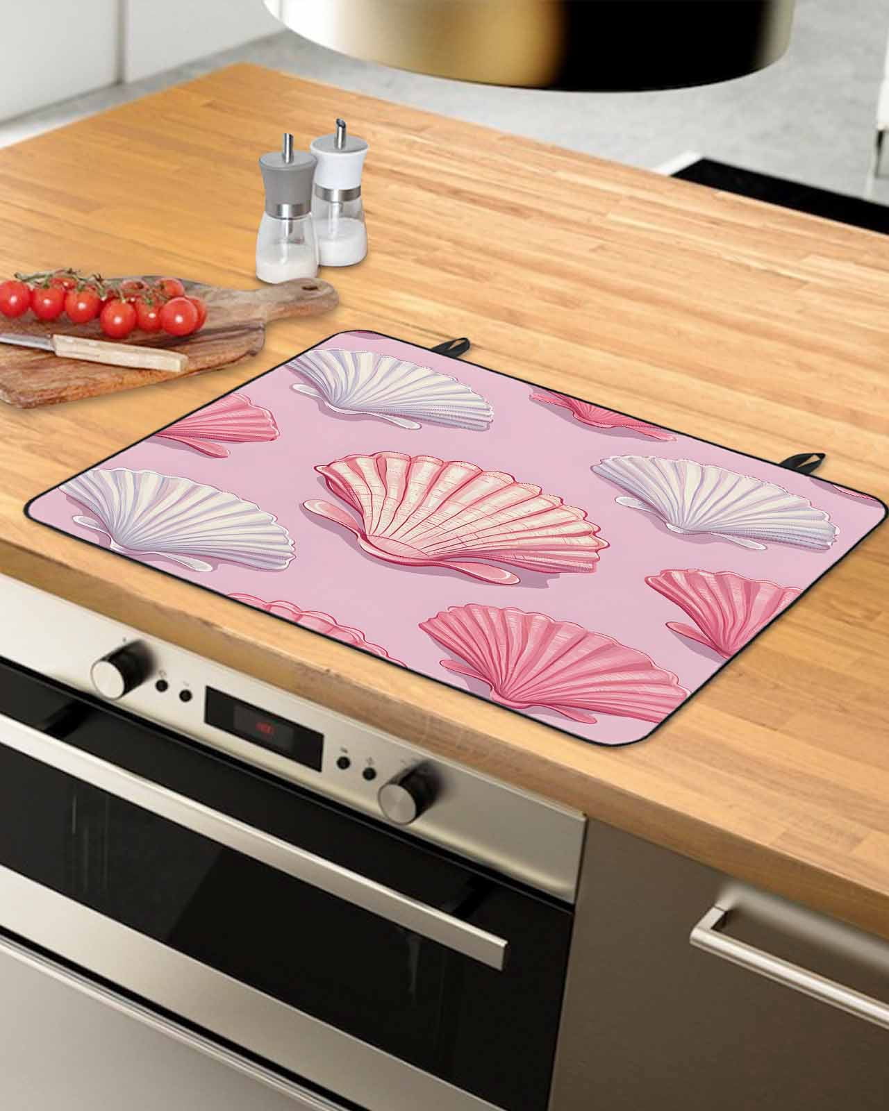 nqOlkjepod Large Induction Cooktop Protector Mat 36"x21", Pink Shell Coastal Stove Top Covers for Electric Stove, Ocean Summer Beach Nautical Stove Burner Cover Mats, Glass Top Stove Cover