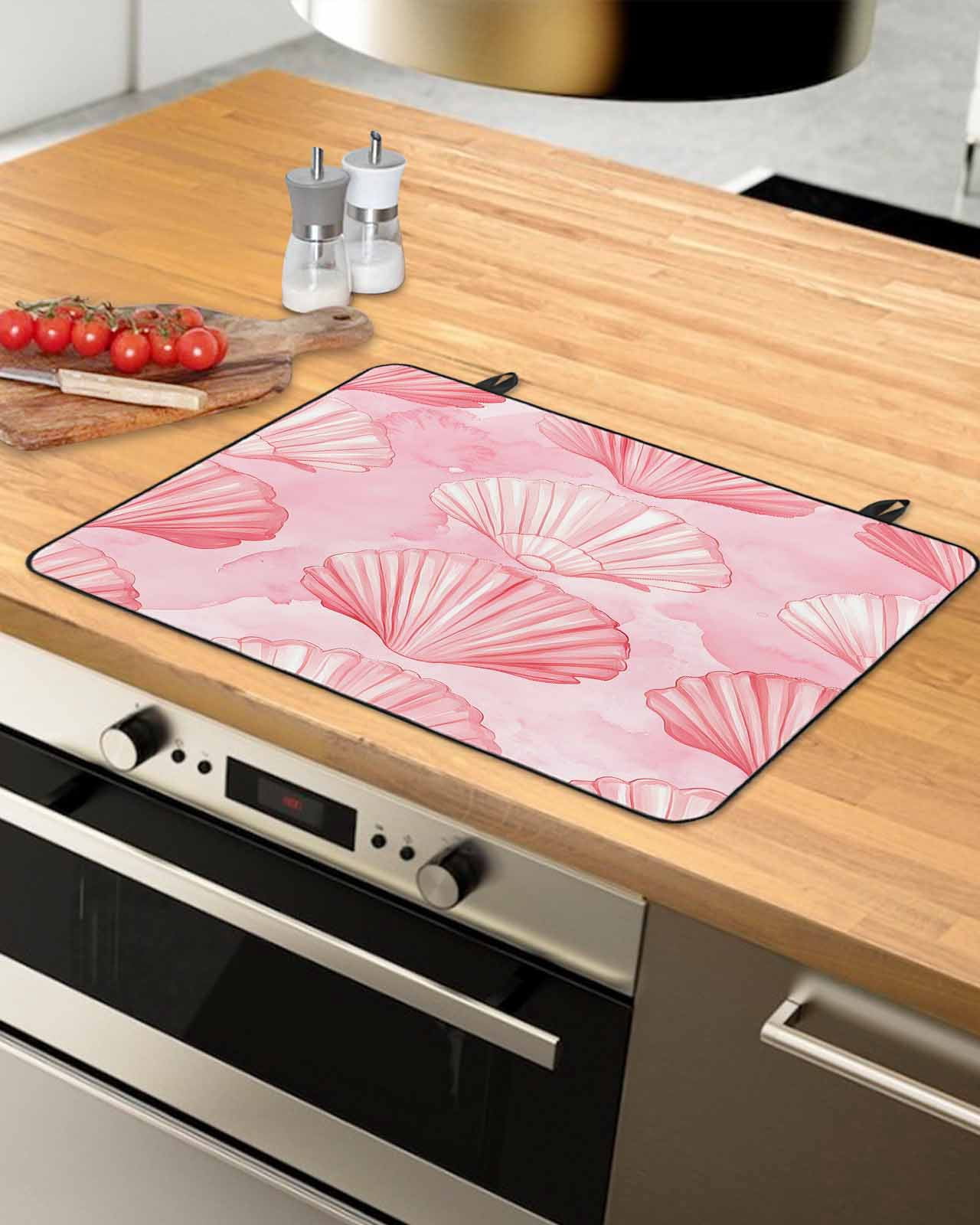 nqOlkjepod Large Induction Cooktop Protector Mat 36"x21", Pink Shell Coastal Stove Top Covers for Electric Stove, Summer Beach Nautical Ocean Stove Burner Cover Mats, Glass Top Stove Cover