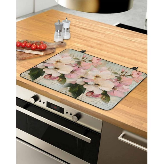 nqOlkjepod Large Induction Cooktop Protector Mat 36"x21", Pink Spring Floral Stove Top Covers for Electric Stove, Vintage Flowers Retro Botanical Stove Burner Cover Mats, Glass Top Stove Cover