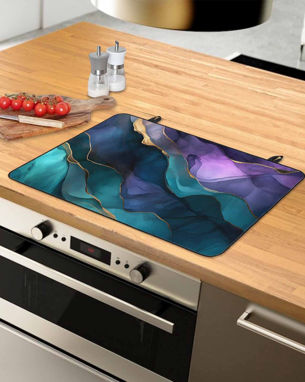 nqOlkjepod Large Induction Cooktop Protector Mat 36"x21", Purple Blue Ombre Stove Top Covers for Electric Stove, Modern Luxury Abstract Marble Texture Stove Burner Cover Mats, Glass Top Stove Cover