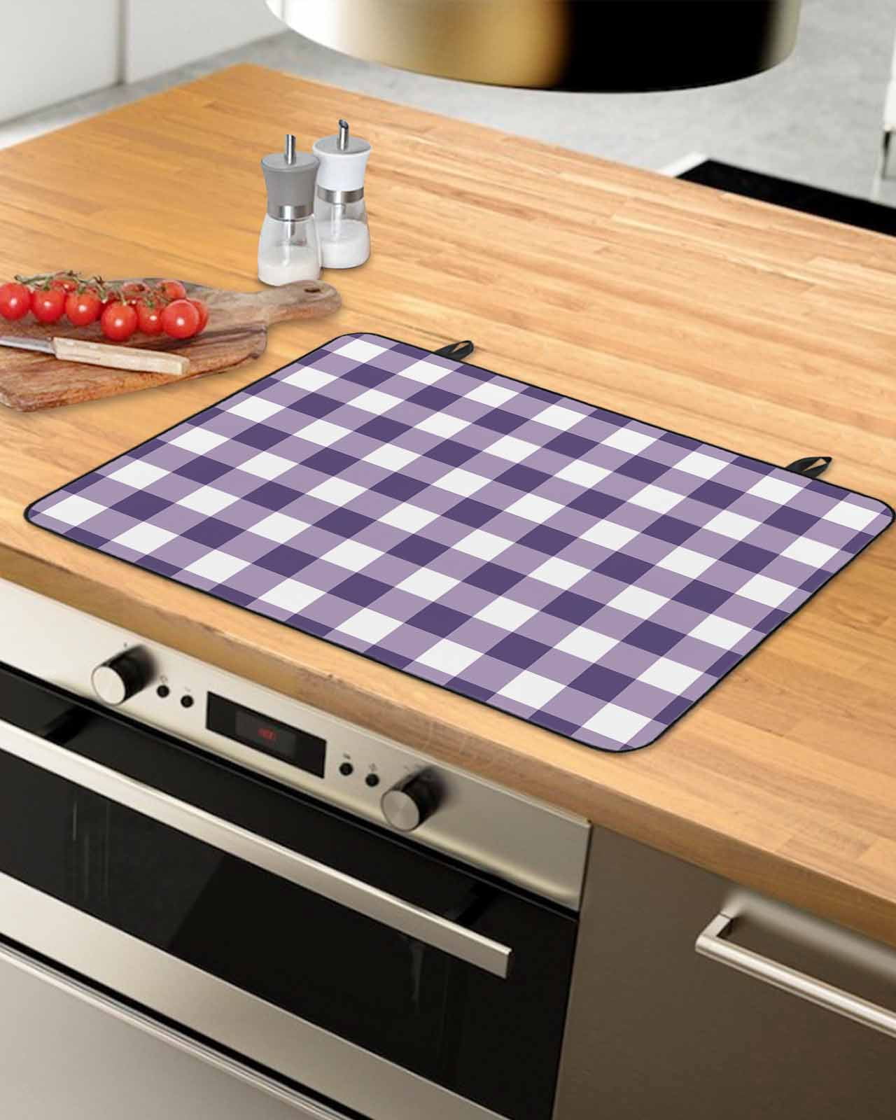 nqOlkjepod Large Induction Cooktop Protector Mat 36"x21", Purple Checkered Stove Top Covers for Electric Stove, Farmhouse Buffalo Plaid Decorative Stove Burner Cover Mats, Glass Top Stove Cover