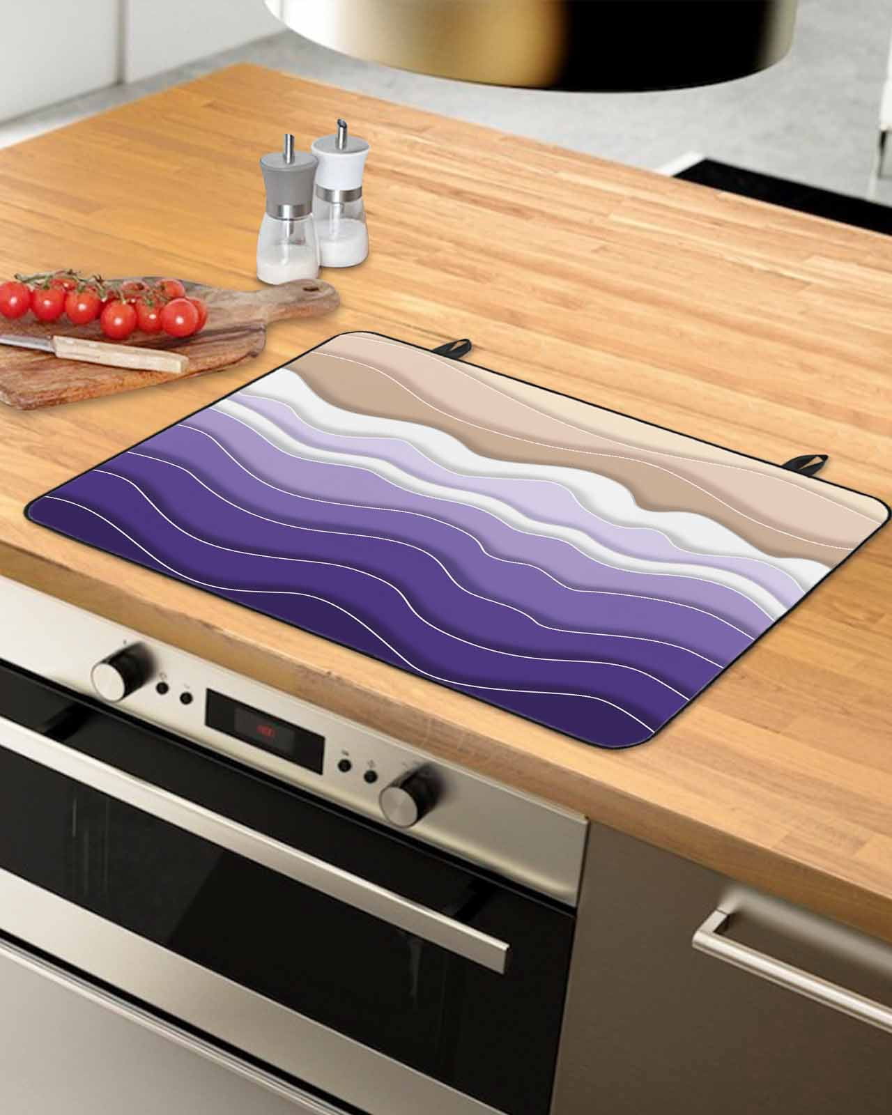 nqOlkjepod Large Induction Cooktop Protector Mat 36"x21", Purple Ombre Stripe Stove Top Covers for Electric Stove, Abstract Summer Beach Coastal Stove Burner Cover Mats, Glass Top Stove Cover