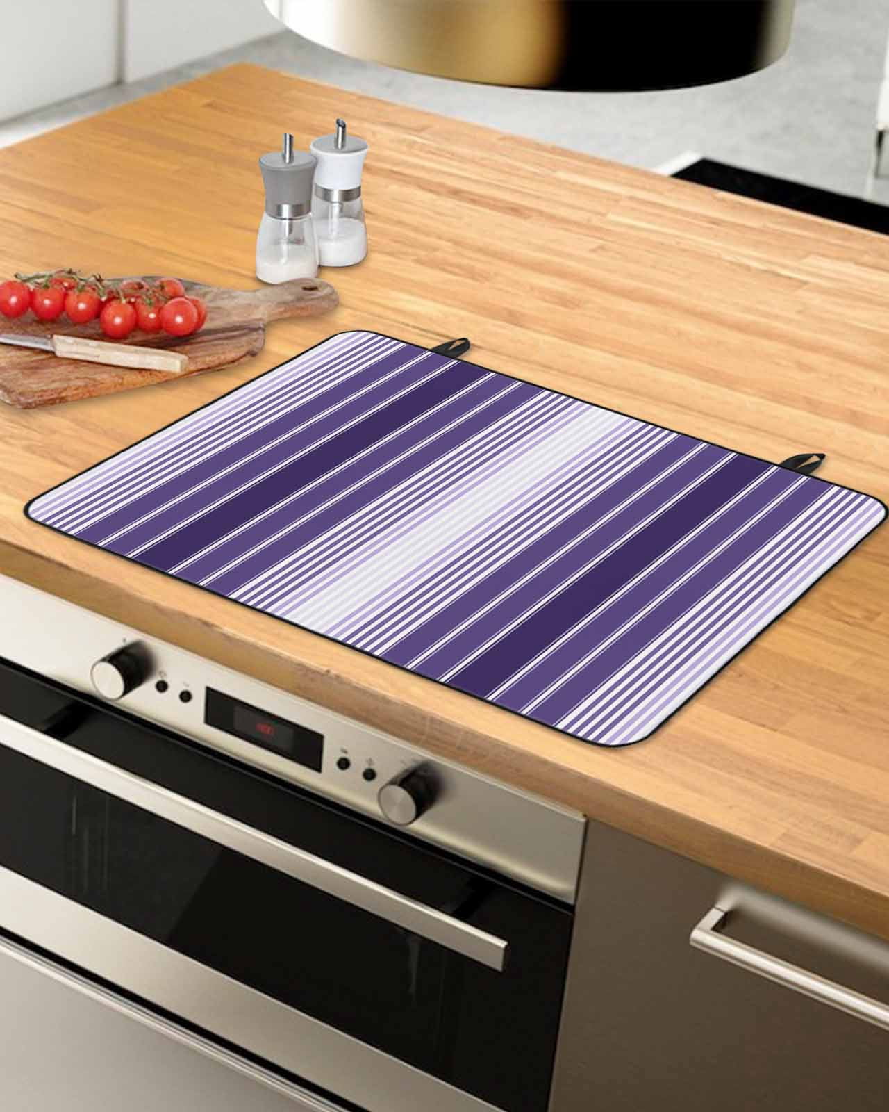 nqOlkjepod Large Induction Cooktop Protector Mat 36"x21", Purple Ombre Stripe Stove Top Covers for Electric Stove, Farmhouse Simple Striped Decorative Stove Burner Cover Mats, Glass Top Stove Cover