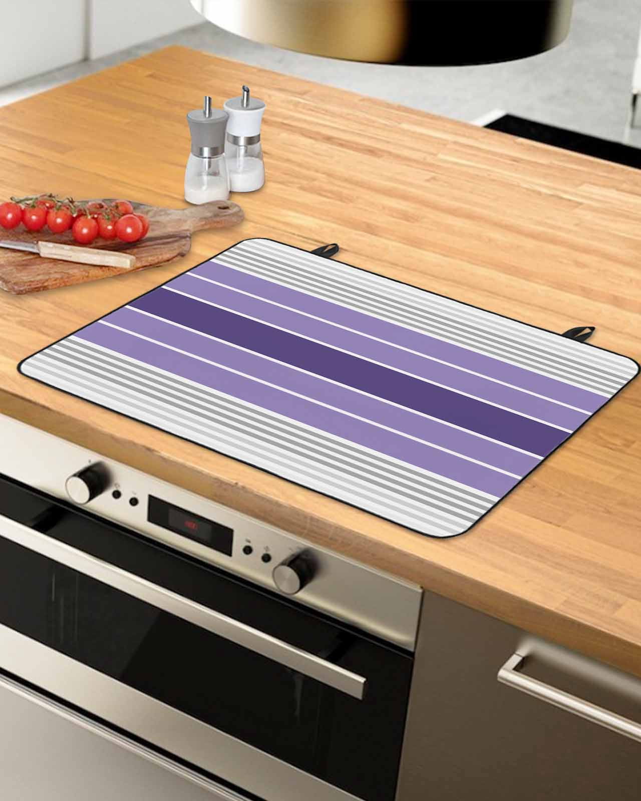 nqOlkjepod Large Induction Cooktop Protector Mat 36"x21", Purple Ombre Stripes Stove Top Covers for Electric Stove, Minimalist Gradient Lines Texture Stove Burner Cover Mats, Glass Top Stove Cover