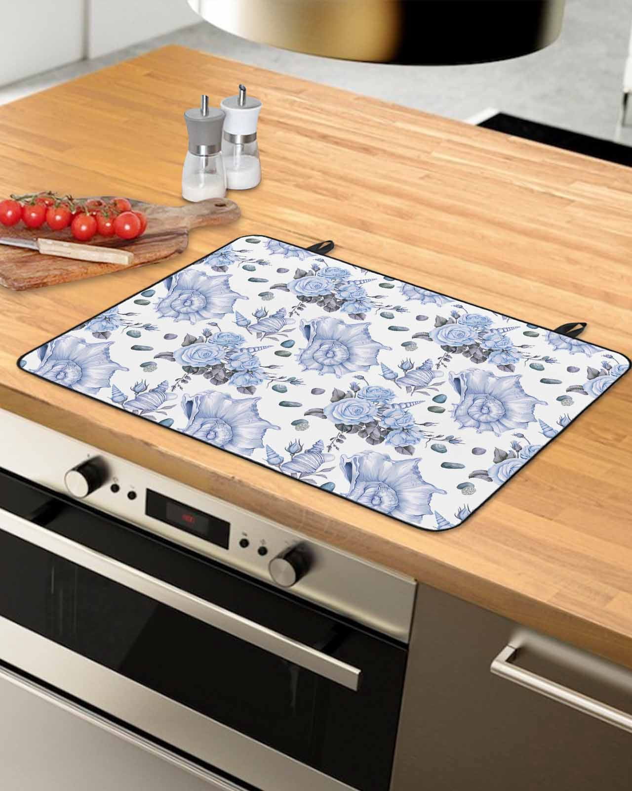 nqOlkjepod Large Induction Cooktop Protector Mat 36"x21", Purple Spring Floral Stove Top Covers for Electric Stove, Watercolor Roses Pastoral Stove Burner Cover Mats, Glass Top Stove Cover