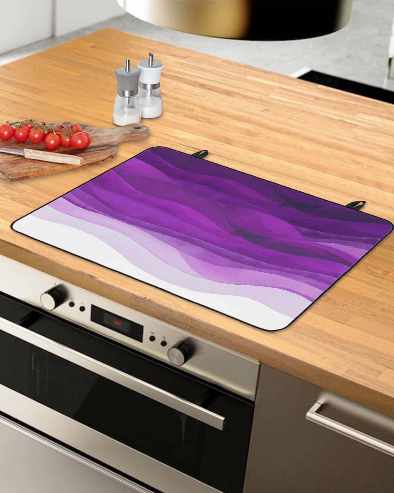 nqOlkjepod Large Induction Cooktop Protector Mat 36"x21", Purple Waves Stove Top Covers for Electric Stove, Ombre Coastal Ocean Water Abstract Stove Burner Cover Mats, Glass Top Stove Cover