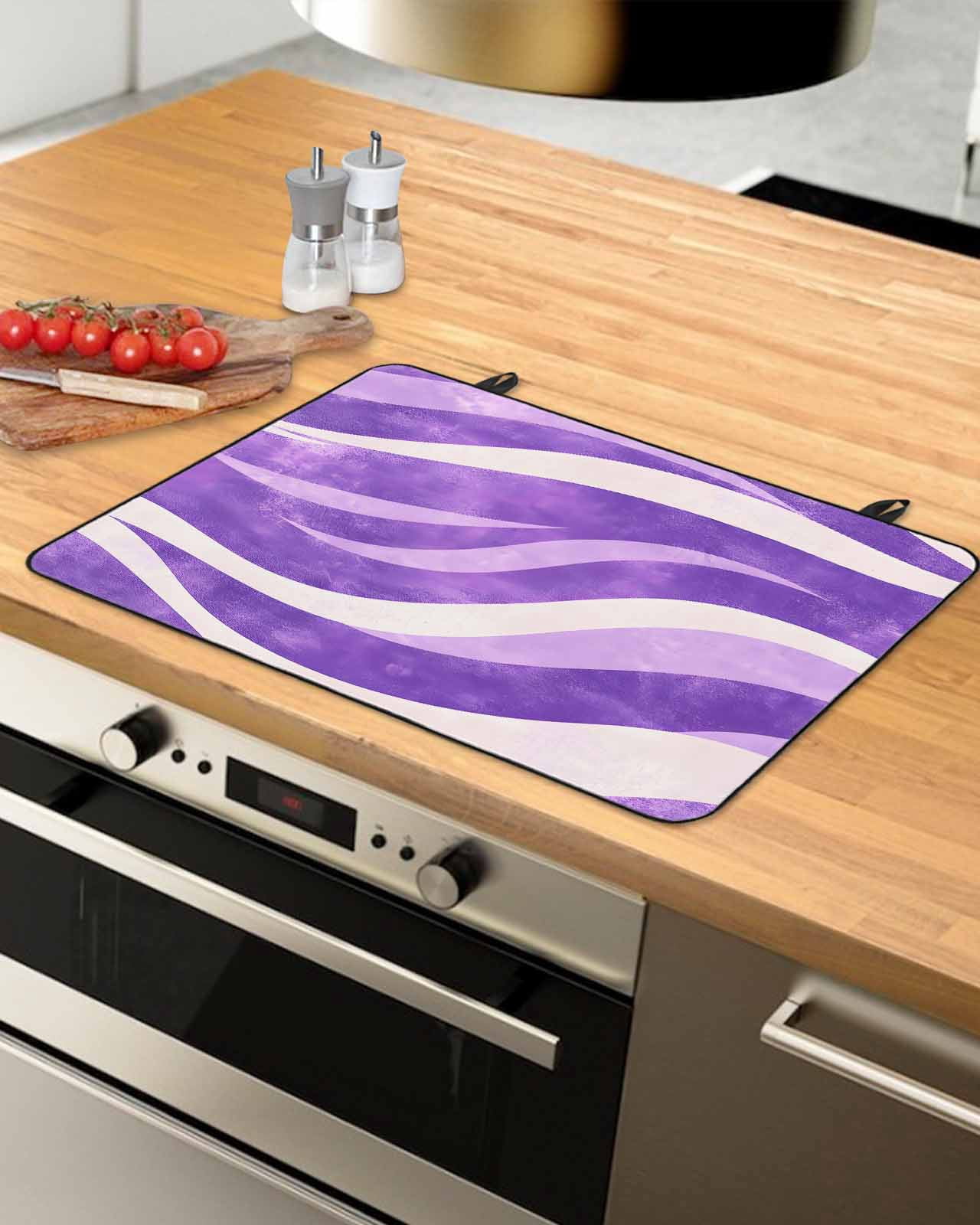 nqOlkjepod Large Induction Cooktop Protector Mat 36"x21", Purple Waves Stove Top Covers for Electric Stove, Ombre Sea Ripples Shabby Beach Decorative Stove Burner Cover Mats, Glass Top Stove Cover