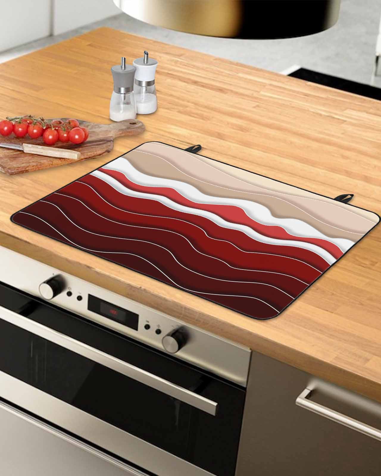 nqOlkjepod Large Induction Cooktop Protector Mat 36"x21", Red Ombre Stripe Stove Top Covers for Electric Stove, Abstract Summer Beach Coastal Stove Burner Cover Mats, Glass Top Stove Cover