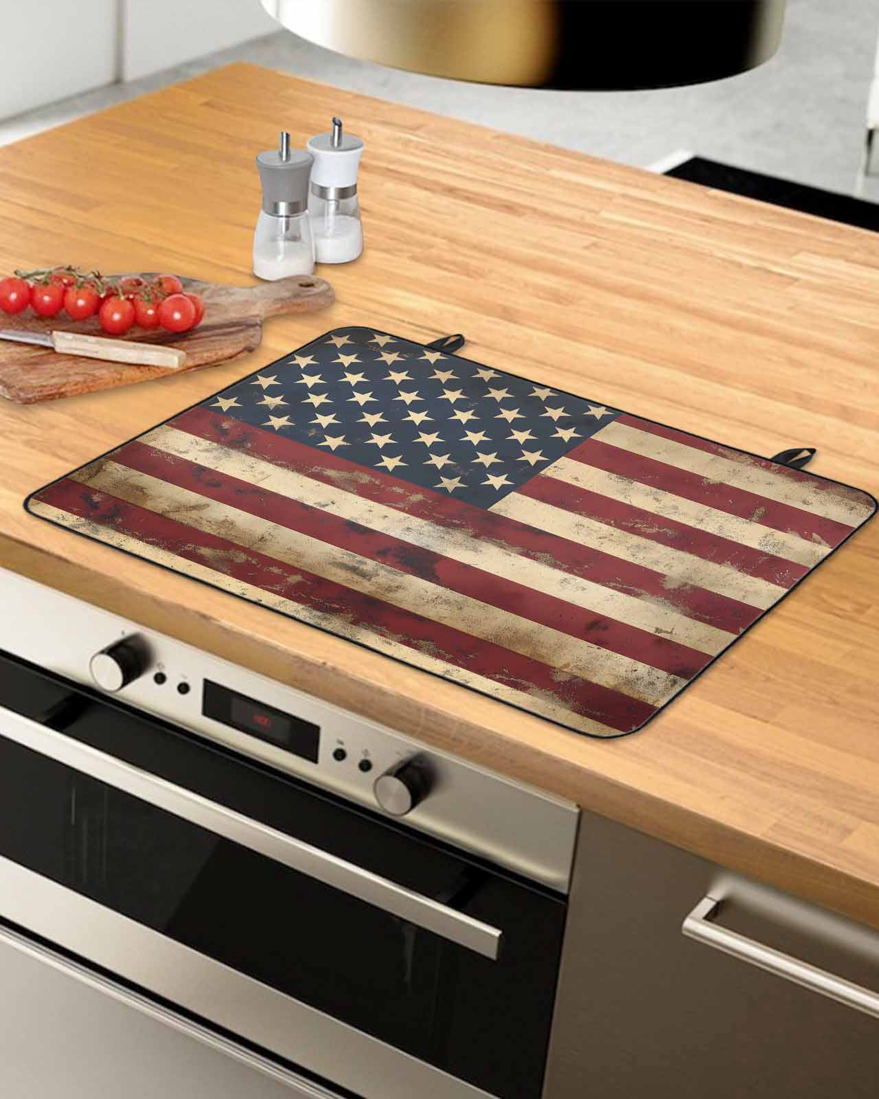 nqOlkjepod Large Induction Cooktop Protector Mat 36"x21", Retro American Flag Stove Top Covers for Electric Stove, Vintage Shabby US Flag Decorative Stove Burner Cover Mats, Glass Top Stove Cover
