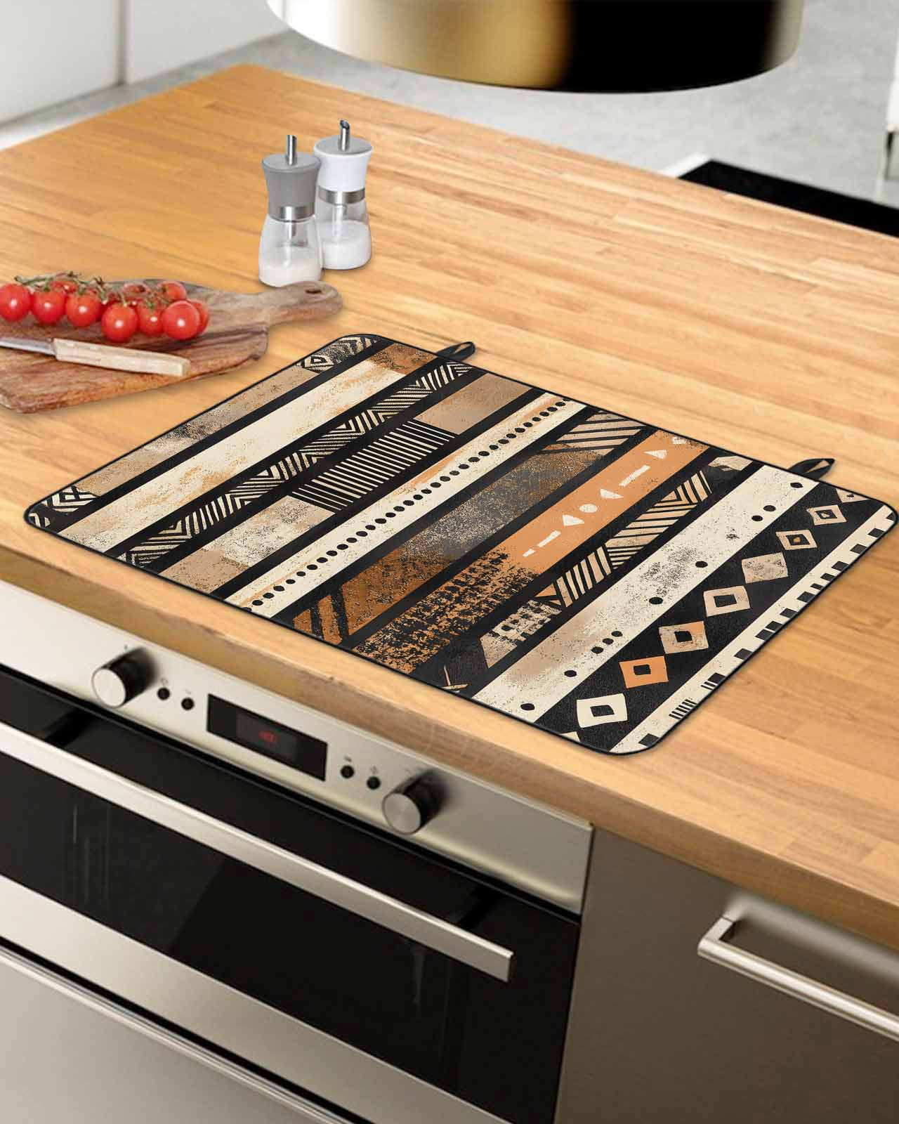 nqOlkjepod Large Induction Cooktop Protector Mat 36"x21", Retro Boho Geometric Stove Top Covers for Electric Stove, Abstract Southwestern Ethnic Stove Burner Cover Mats, Glass Top Stove Cover