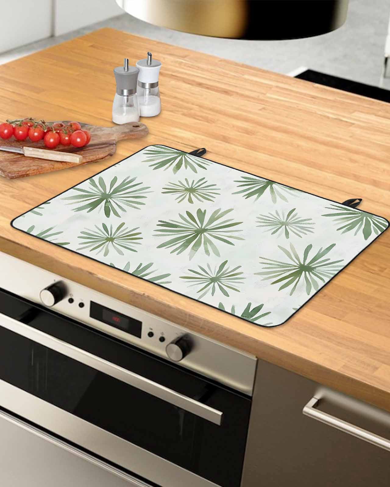 nqOlkjepod Large Induction Cooktop Protector Mat 36"x21", Sage Green Geometric Stove Top Covers for Electric Stove, Watercolor Abstract Art Decorative Stove Burner Cover Mats, Glass Top Stove Cover