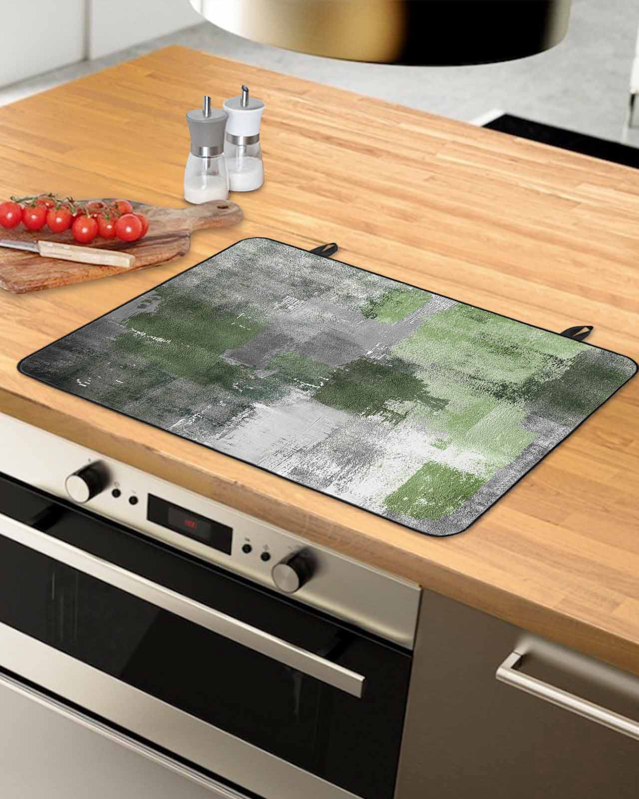 nqOlkjepod Large Induction Cooktop Protector Mat 36"x21", Sage Green Grey Stove Top Covers for Electric Stove, Modern Oil Painted Abstract Art Aesthetics Stove Burner Cover Mats Stove Cover