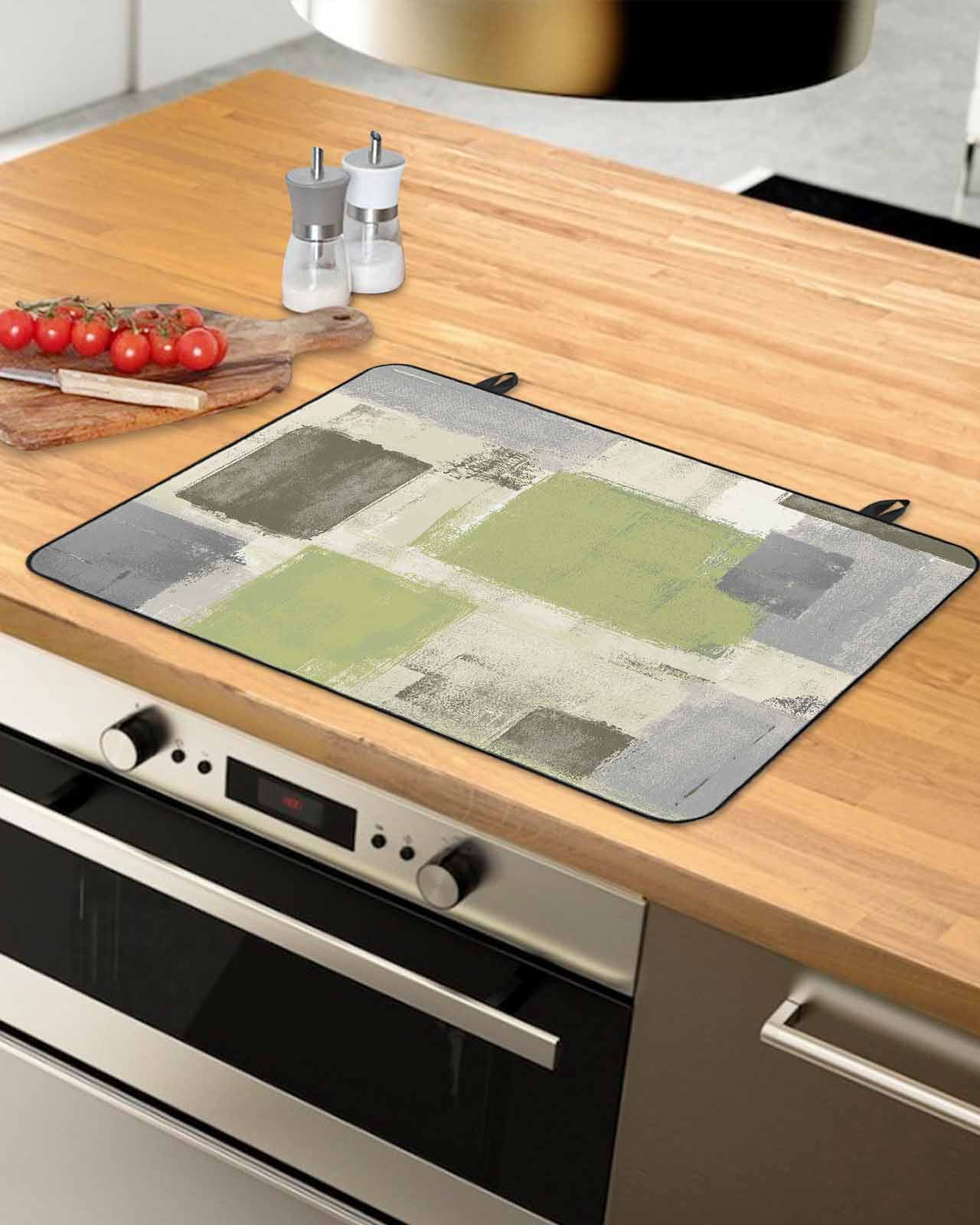 nqOlkjepod Large Induction Cooktop Protector Mat 36"x21", Sage Green Ombre Stove Top Covers for Electric Stove, Retro Abstract Mottled Geometric Stove Burner Cover Mats, Glass Top Stove Cover