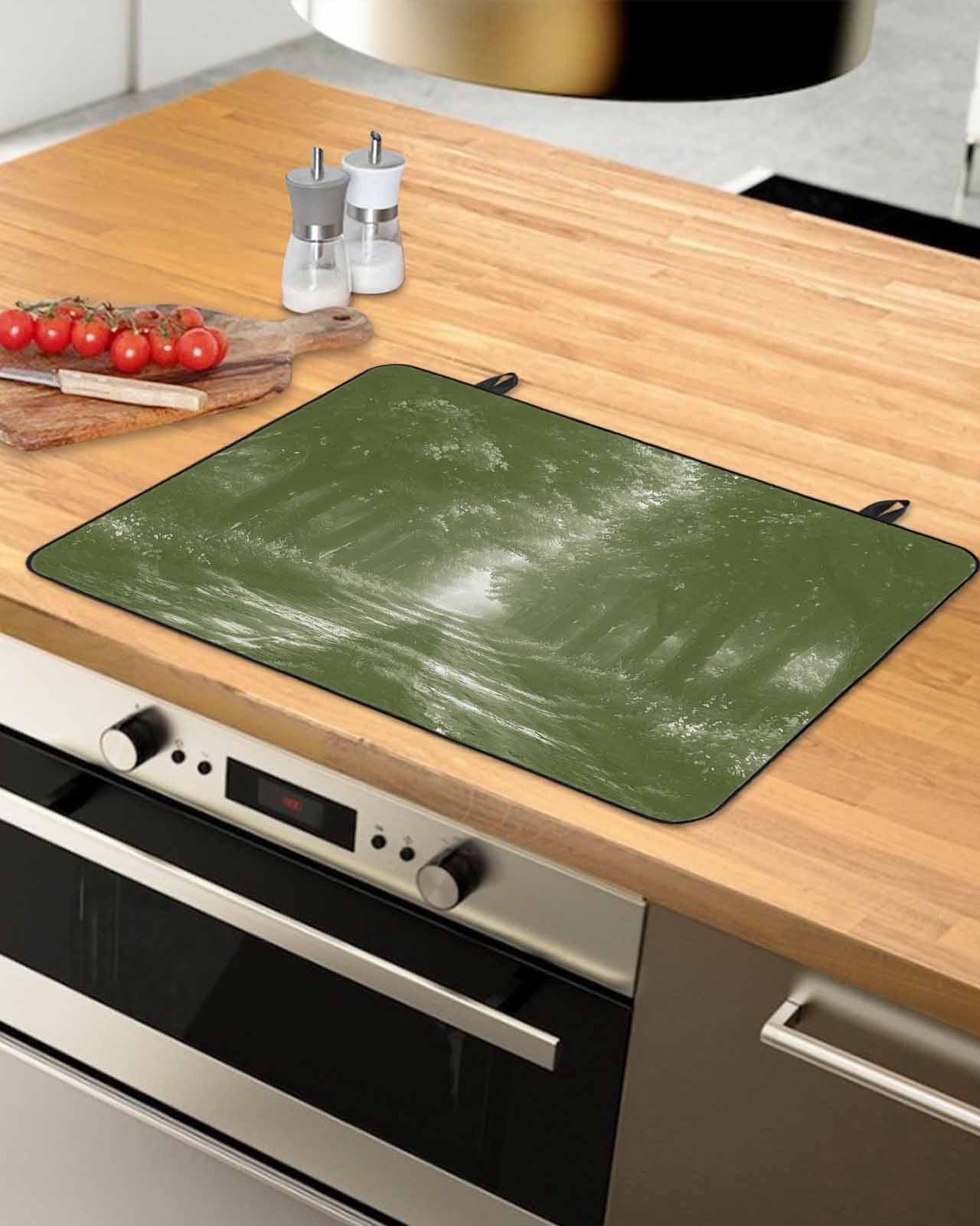 nqOlkjepod Large Induction Cooktop Protector Mat 36"x21", Sage Green Trees Stove Top Covers for Electric Stove, Forest Art Decor Spring Summer Nature Leaf Stove Burner Cover Mats Stove Cover