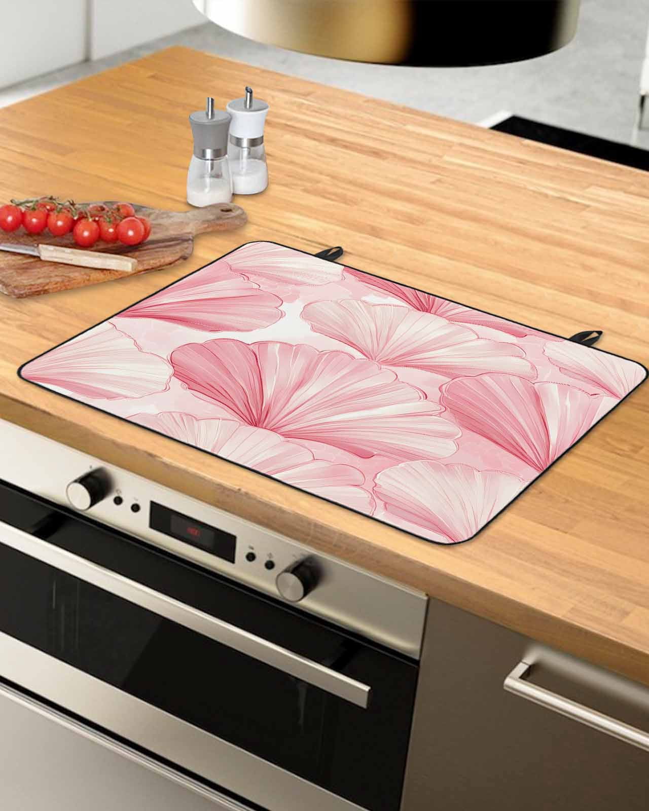 nqOlkjepod Large Induction Cooktop Protector Mat 36"x21", Shell Pink Coastal Stove Top Covers for Electric Stove, Summer Ocean Beach Nautical Stove Burner Cover Mats, Glass Top Stove Cover