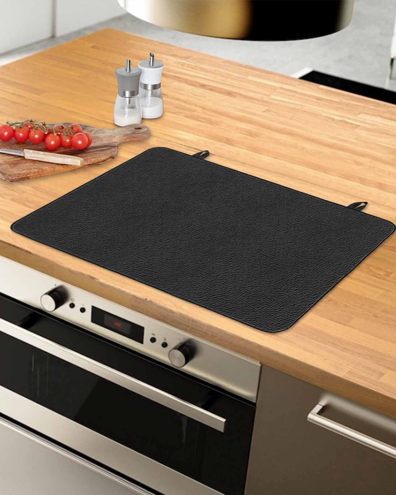 nqOlkjepod Large Induction Cooktop Protector Mat 36"x21", Solid Black Stove Top Covers for Electric Stove, Retro Minimalism Abstract Denim Texture Stove Burner Cover Mats, Glass Top Stove Cover