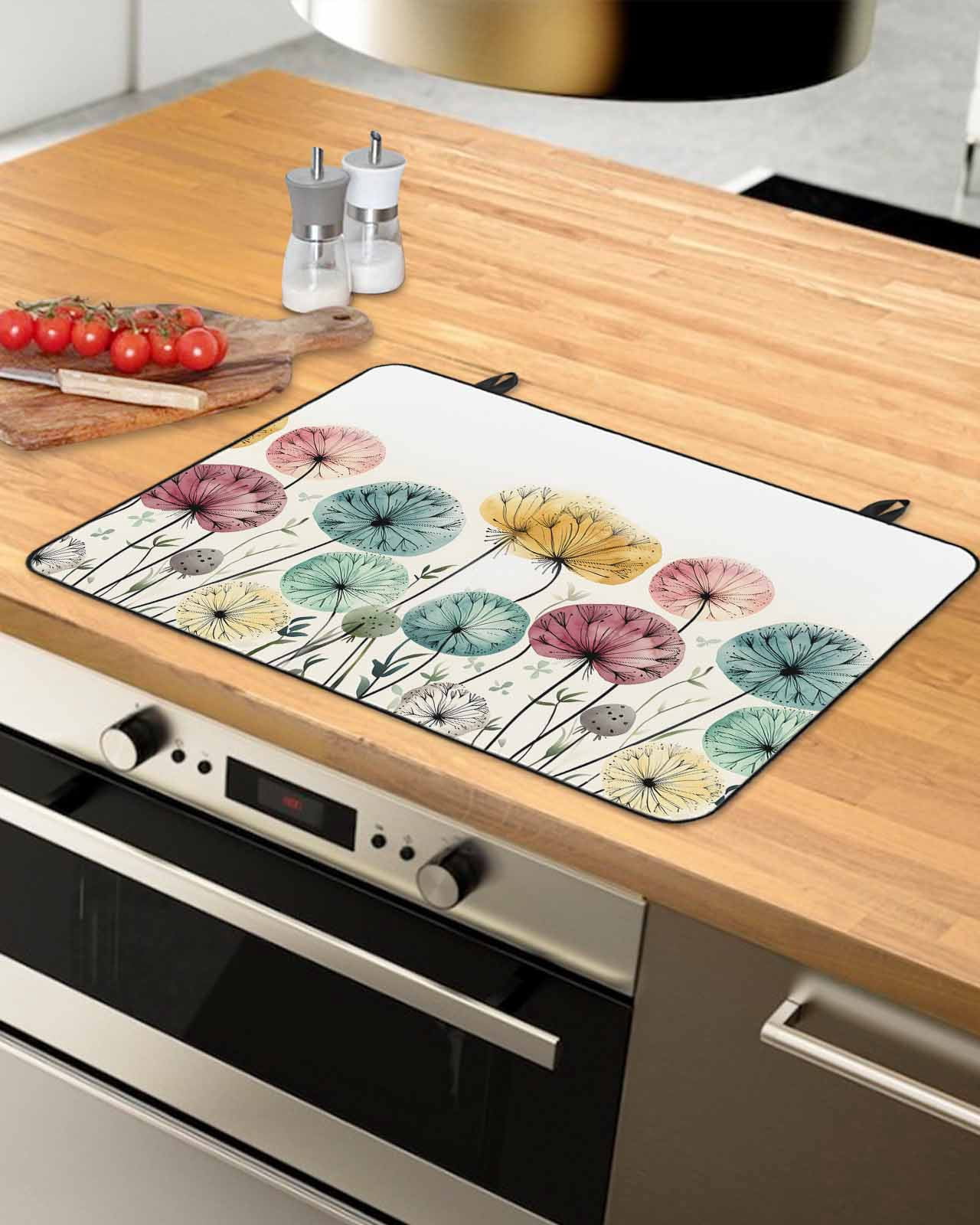 nqOlkjepod Large Induction Cooktop Protector Mat 36"x21", Spring Floral Stove Top Covers for Electric Stove, Modern Abstract Art Farmhouse Botanical Stove Burner Cover Mats, Glass Top Stove Cover