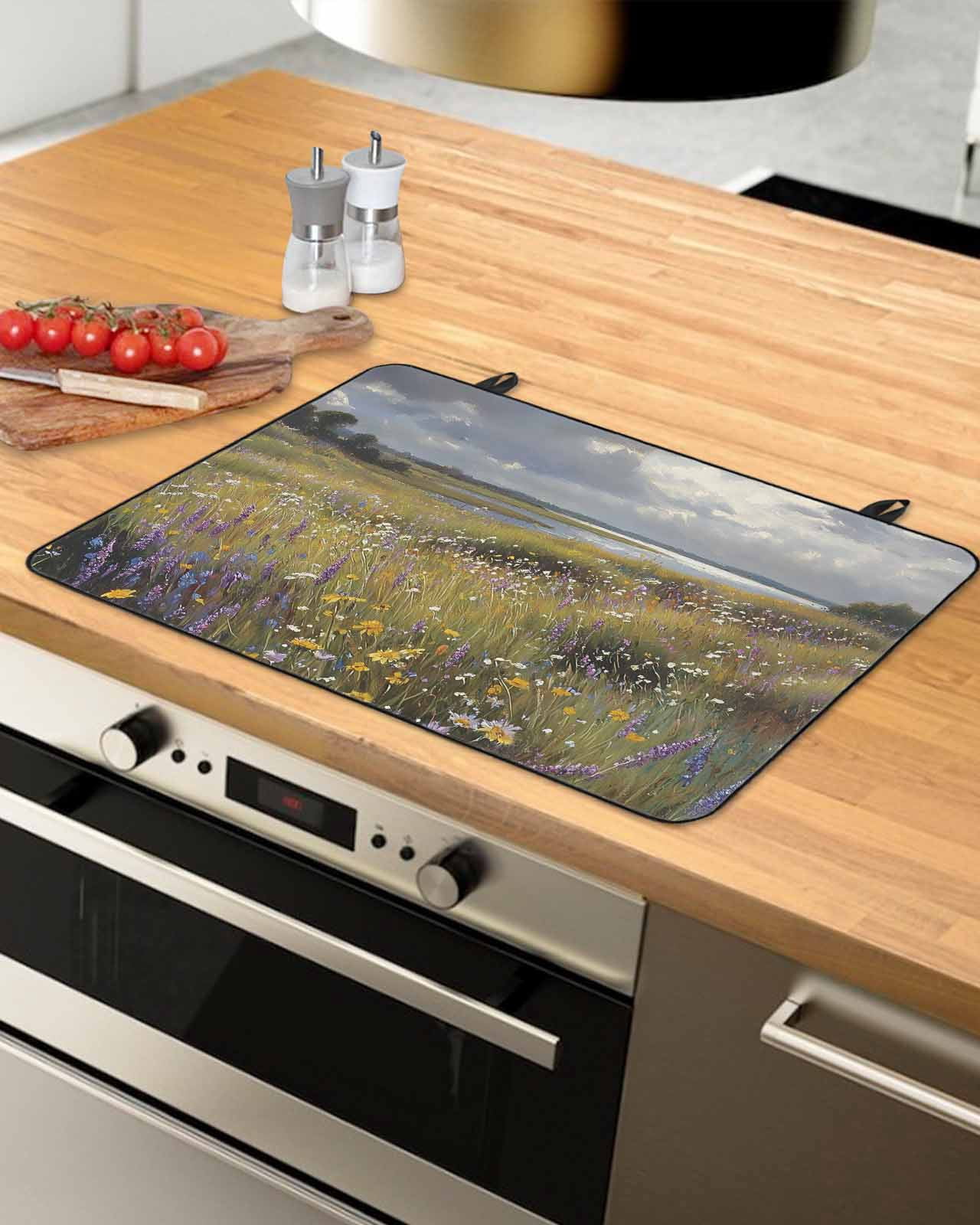 nqOlkjepod Large Induction Cooktop Protector Mat 36"x21", Spring Floral Stove Top Covers for Electric Stove, Modern Oil Painting Farmhouse Decorative Stove Burner Cover Mats, Glass Top Stove Cover