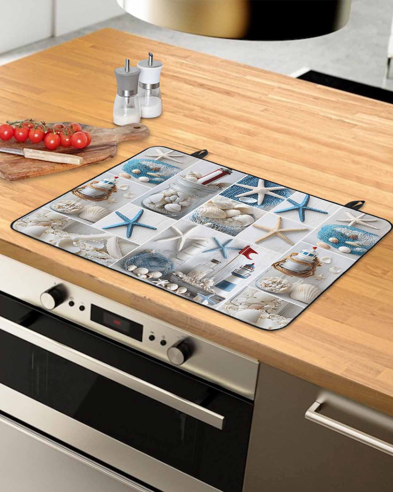 nqOlkjepod Large Induction Cooktop Protector Mat 36"x21", Starfish Stove Top Covers for Electric Stove, Ocean Shell Coastal Nautical Flag Light-house Stove Burner Cover Mats, Glass Top Stove Cover