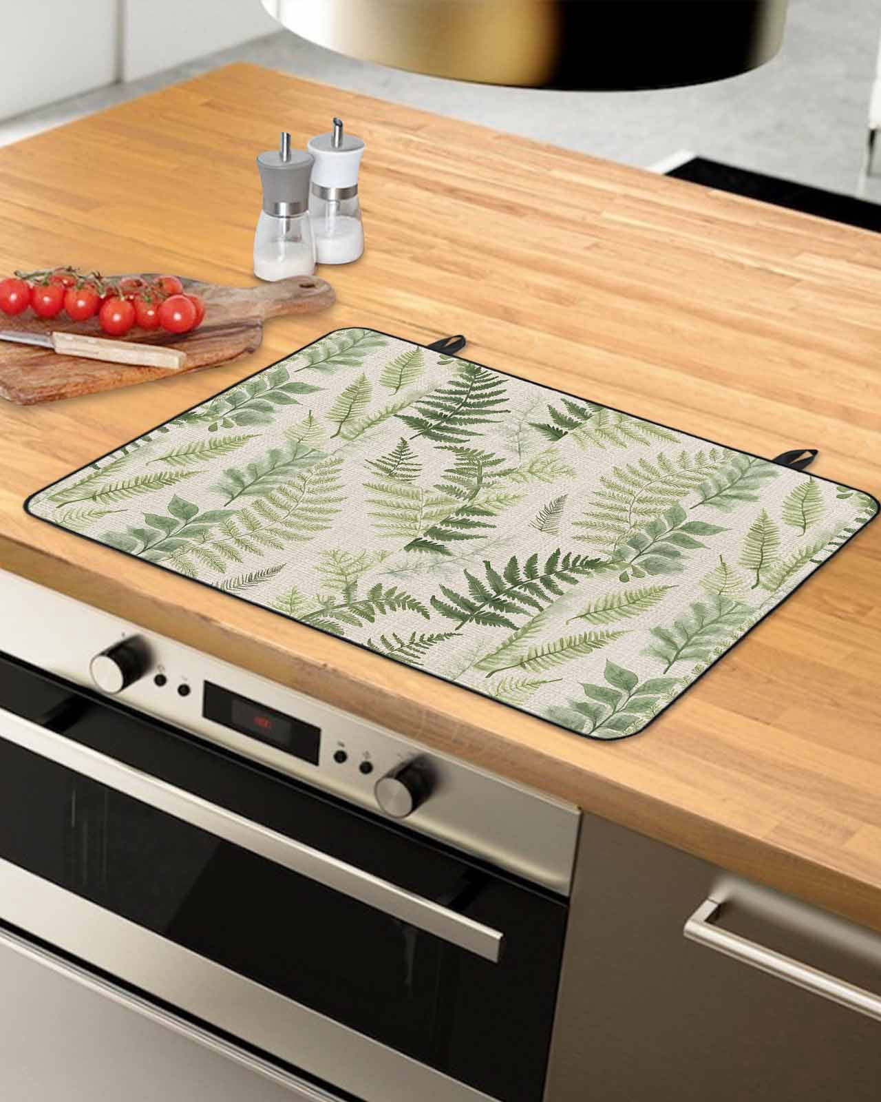 nqOlkjepod Large Induction Cooktop Protector Mat 36"x21", Summer Botanical Stove Top Covers for Electric Stove, Green Palm Leaves Vintage Decorative Stove Burner Cover Mats, Glass Top Stove Cover