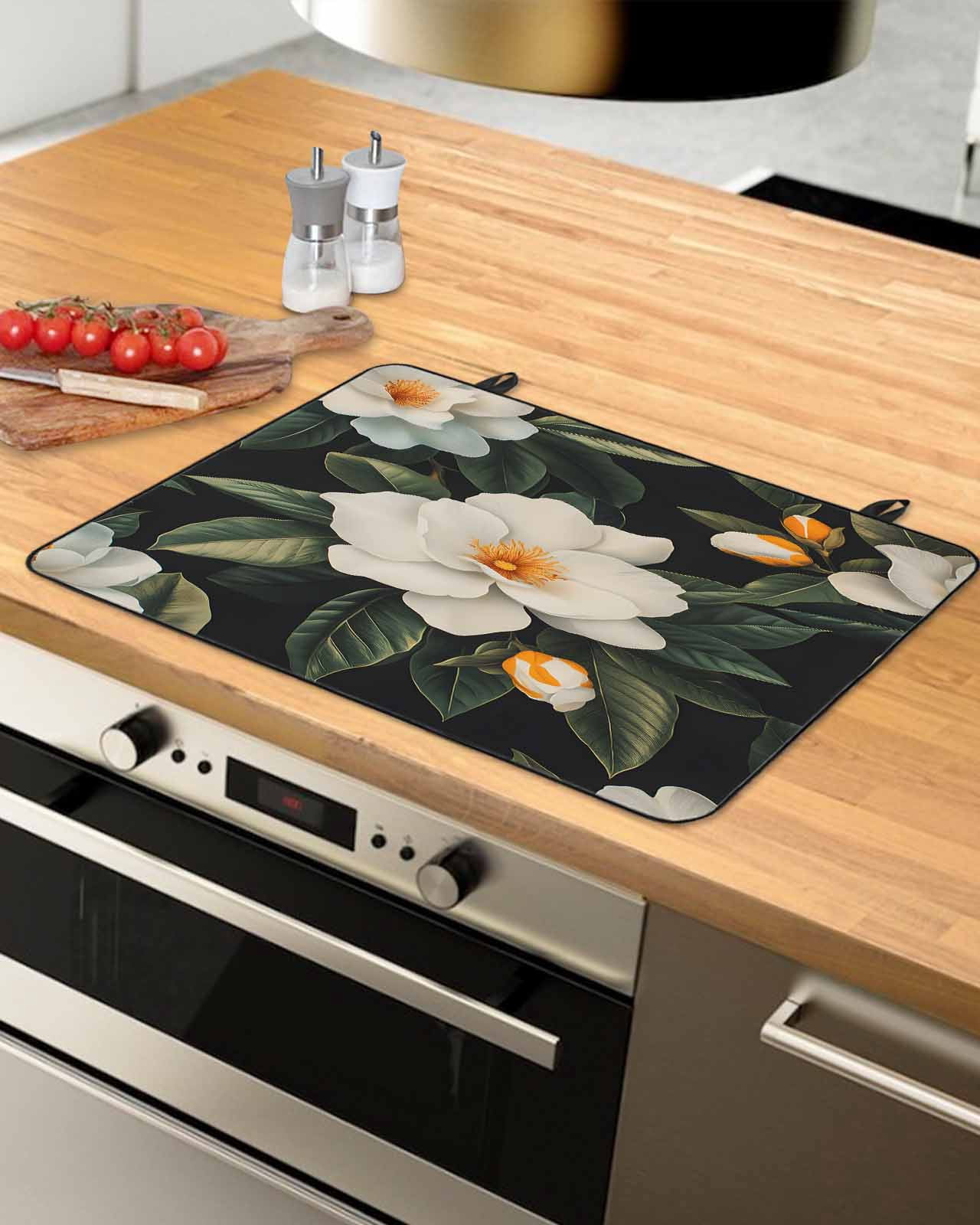 nqOlkjepod Large Induction Cooktop Protector Mat 36"x21", Summer Flower Stove Top Covers for Electric Stove, Vintage Plant Farm Plant Green Leaf Stove Burner Cover Mats, Glass Top Stove Cover