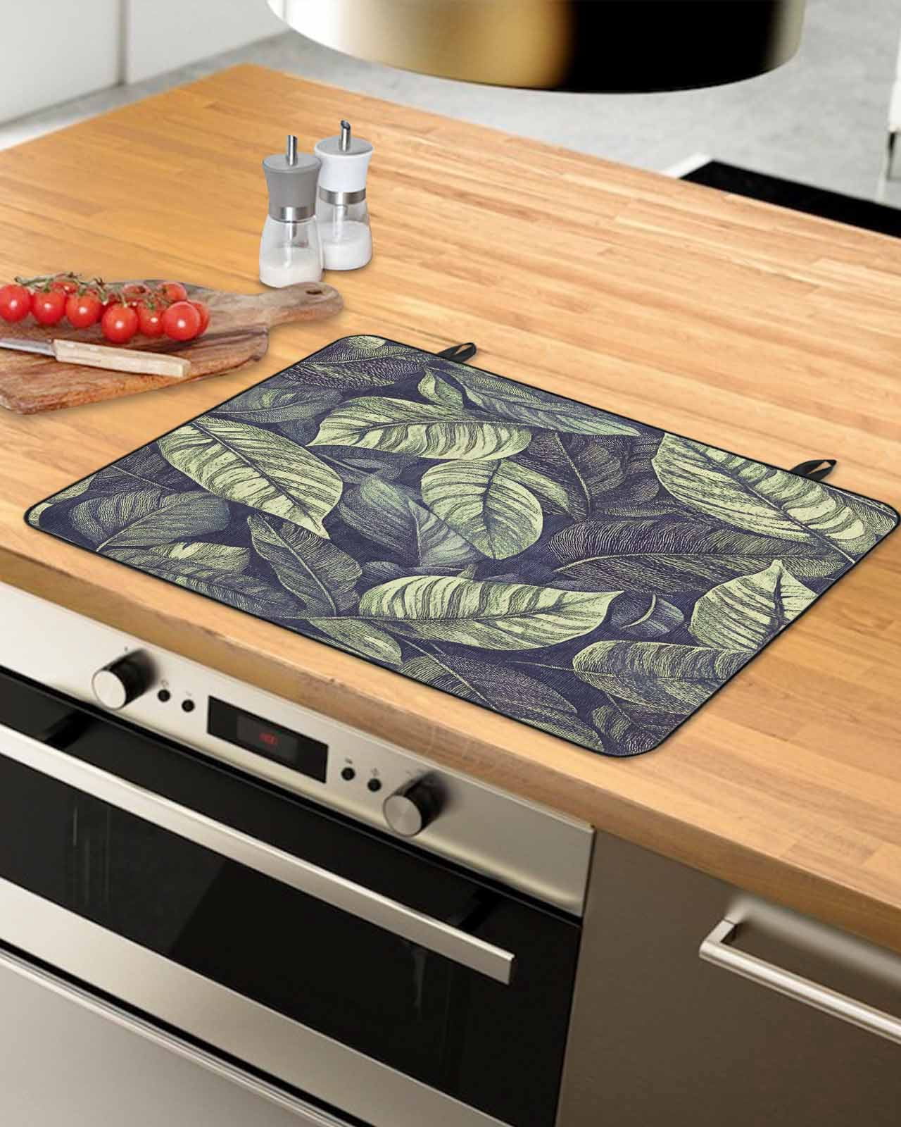 nqOlkjepod Large Induction Cooktop Protector Mat 36"x21", Summer Leaves Stove Top Covers for Electric Stove, Green Natural Tropical Palm Plants Leaf Stove Burner Cover Mats, Glass Top Stove Cover