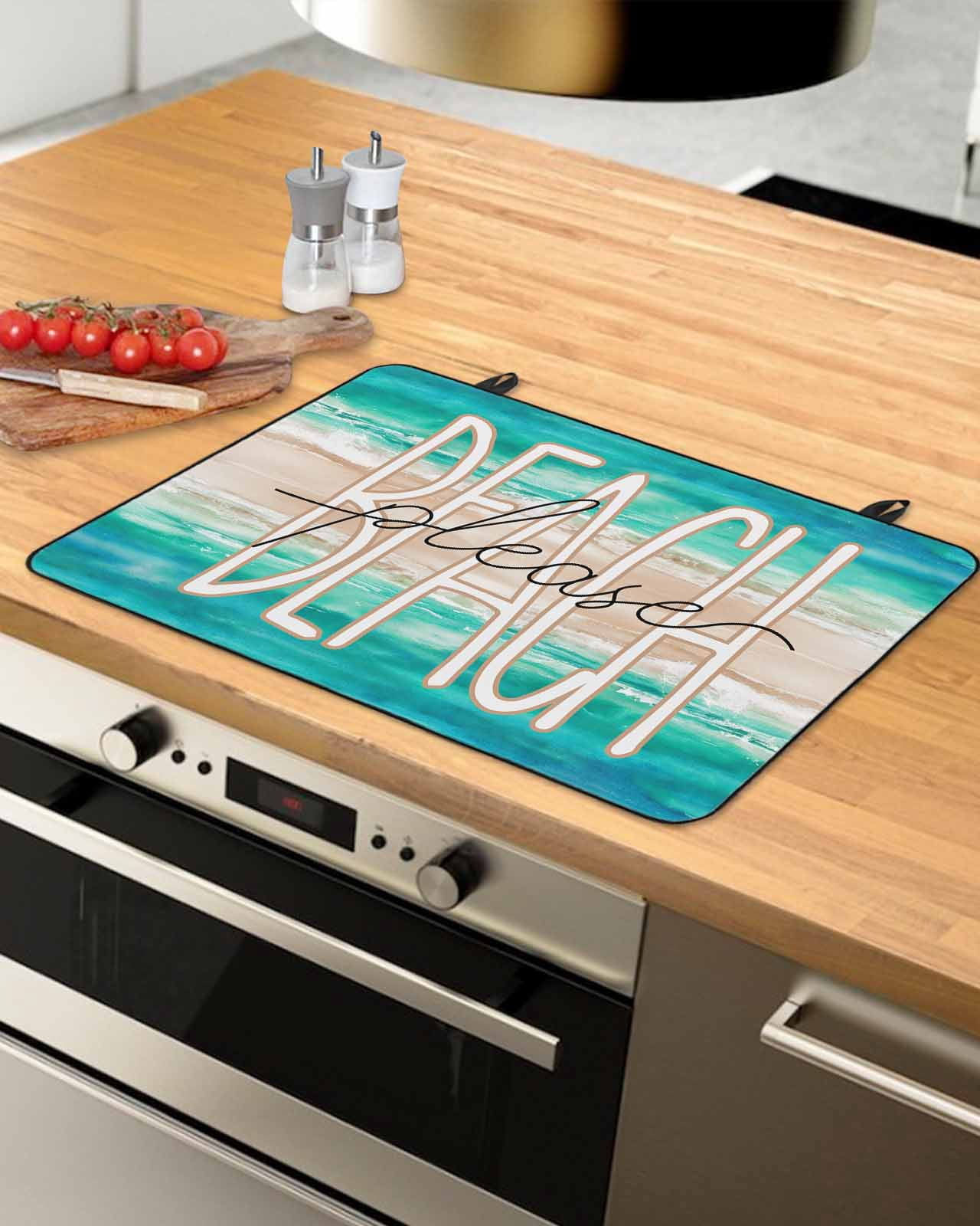nqOlkjepod Large Induction Cooktop Protector Mat 36"x21", Summer Turquoise Beach Stove Top Covers for Electric Stove, Sand Coastal Waves Gradient Stove Burner Cover Mats, Glass Top Stove Cover