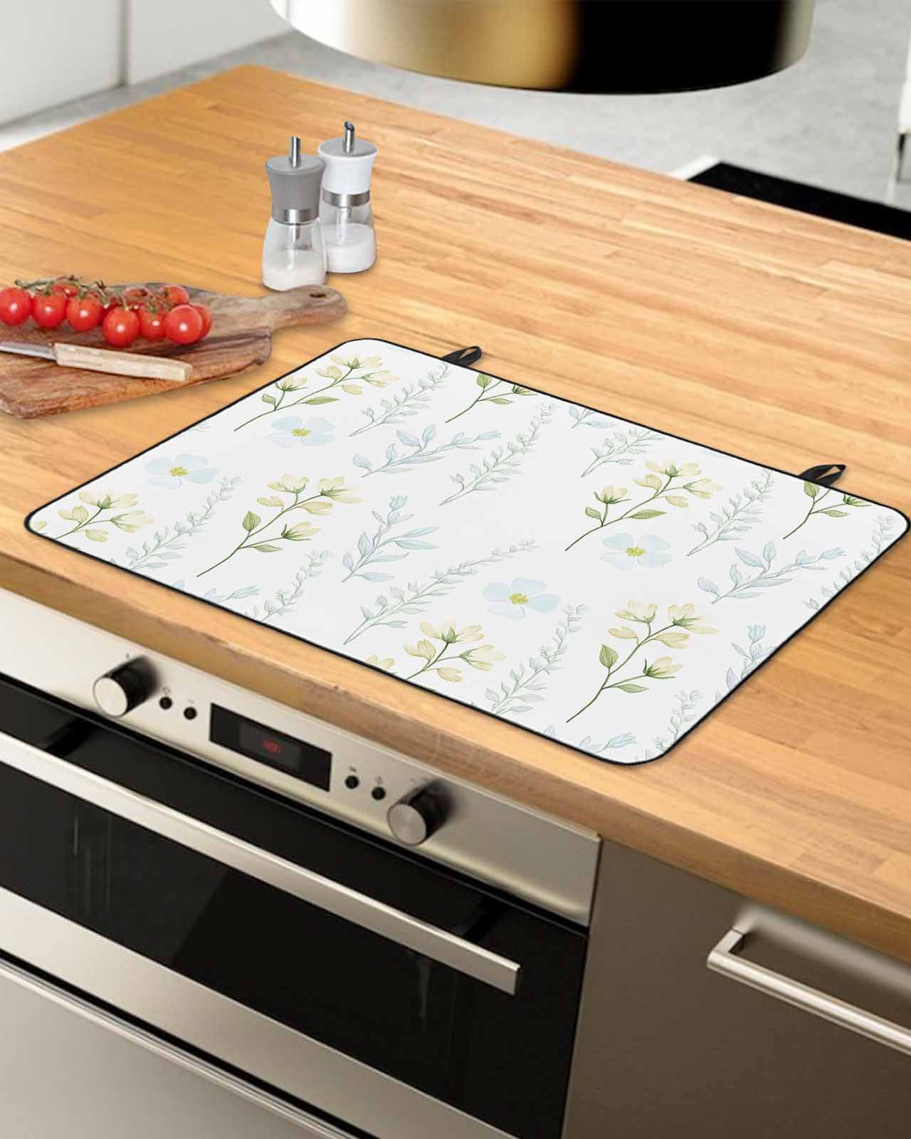 nqOlkjepod Large Induction Cooktop Protector Mat 36"x21", Summer Yellow Floral Stove Top Covers for Electric Stove, Botanical Flowers Garden Decorative Stove Burner Cover Mats, Glass Top Stove Cover