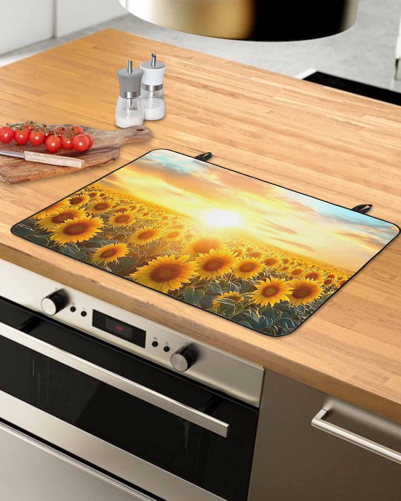 nqOlkjepod Large Induction Cooktop Protector Mat 36"x21", Sunflower Flowers Stove Top Covers for Electric Stove, Summer Sunrise Vintage Flowers Stove Burner Cover Mats, Glass Top Stove Cover