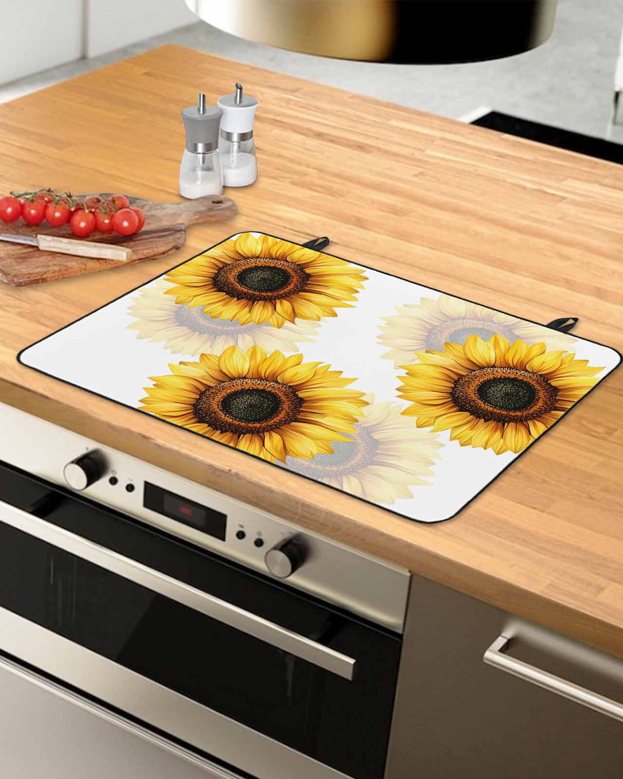 nqOlkjepod Large Induction Cooktop Protector Mat 36"x21", Sunflower Stove Top Covers for Electric Stove, Summer Botanical Floral Blooming Decorative Stove Burner Cover Mats, Glass Top Stove Cover