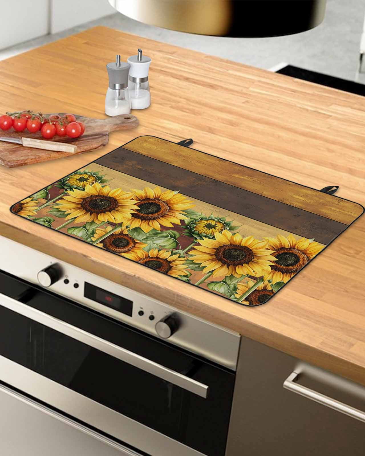 nqOlkjepod Large Induction Cooktop Protector Mat 36"x21", Sunflower Stove Top Covers for Electric Stove, Summer Botanical Floral Blooming Vintage Stove Burner Cover Mats, Glass Top Stove Cover