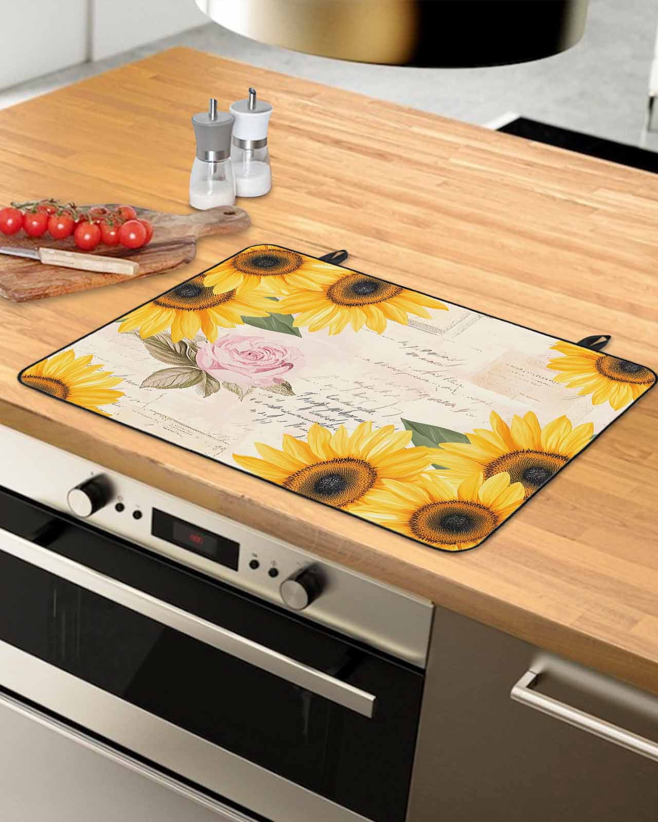 nqOlkjepod Large Induction Cooktop Protector Mat 36"x21", Sunflower Vintage Stove Top Covers for Electric Stove, Spring Summer Botanical Floral Stove Burner Cover Mats, Glass Top Stove Cover