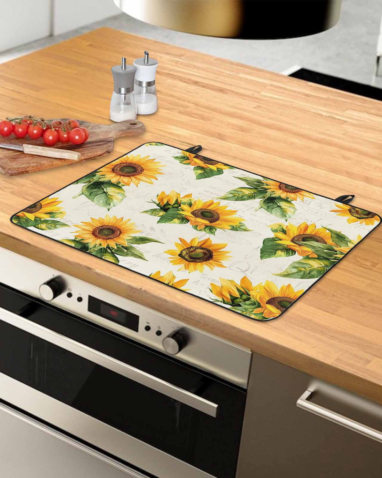 nqOlkjepod Large Induction Cooktop Protector Mat 36"x21", Sunflower Vintage Stove Top Covers for Electric Stove, Spring Summer Flowers Botanical Stove Burner Cover Mats, Glass Top Stove Cover