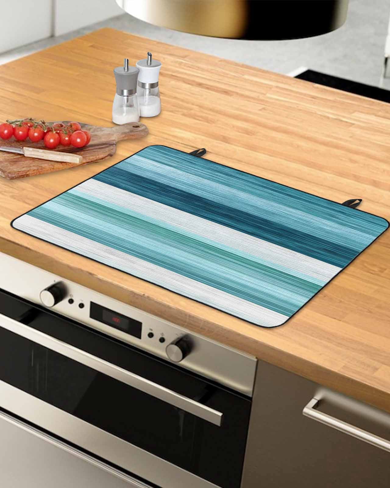 nqOlkjepod Large Induction Cooktop Protector Mat 36"x21", Teal Blue Green Stove Top Covers for Electric Stove, Modern Ombre Minimalism Abstract Stripes Stove Burner Cover Mats, Glass Top Stove Cover