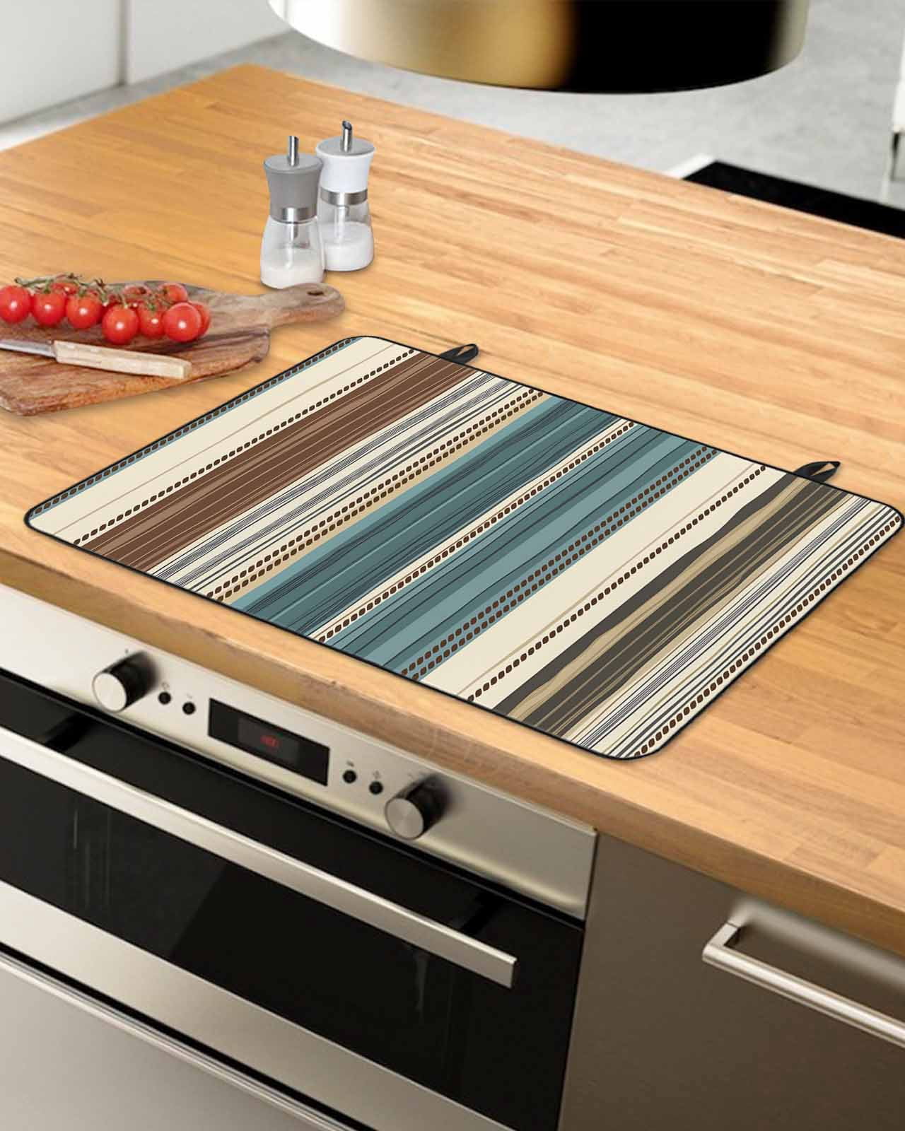 nqOlkjepod Large Induction Cooktop Protector Mat 36"x21", Teal Boho Stripes Stove Top Covers for Electric Stove, Modern Bohemia Brown Beige Texture Stove Burner Cover Mats, Glass Top Stove Cover